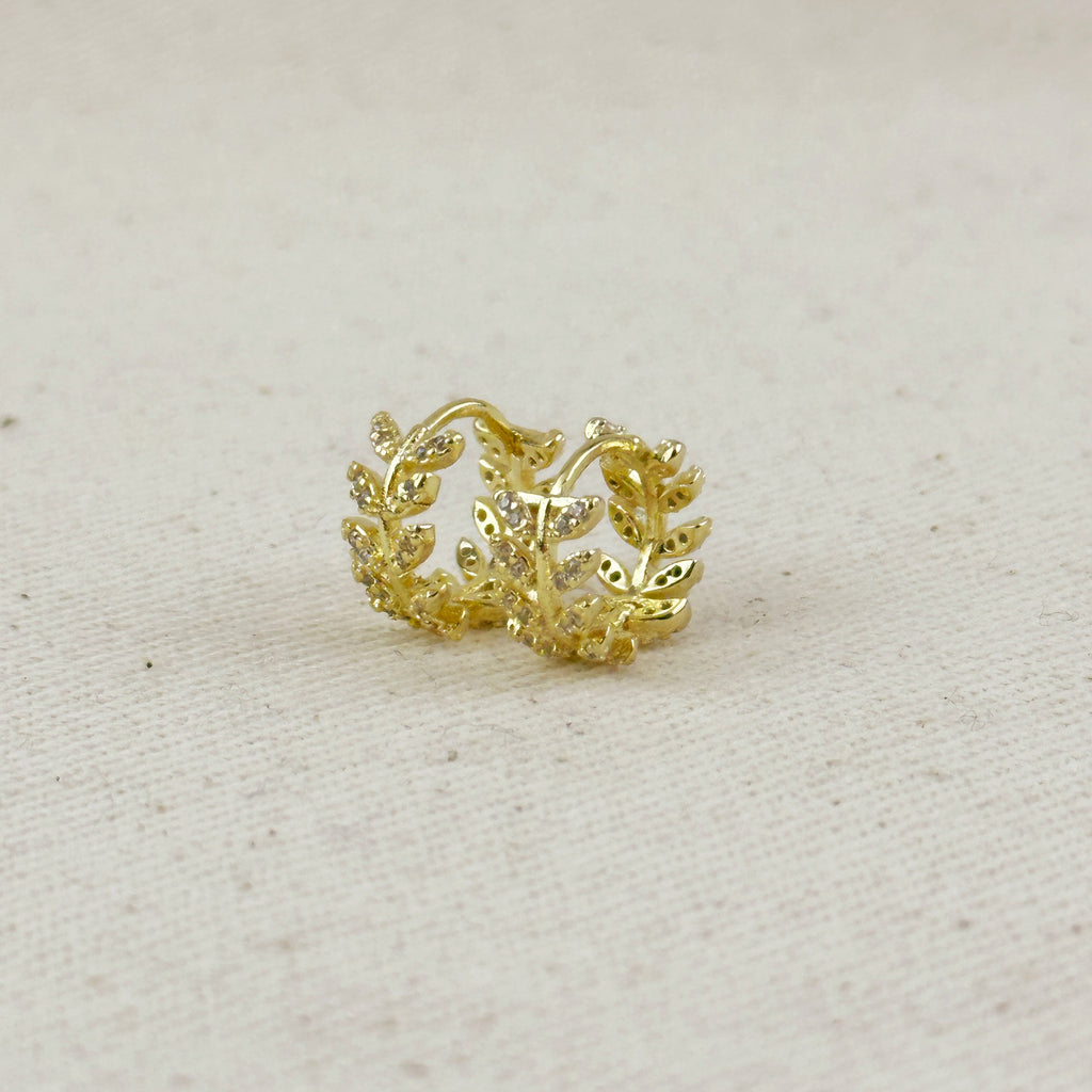 18k Gold Filled CZ Leaf Clicker Hoop Earrings