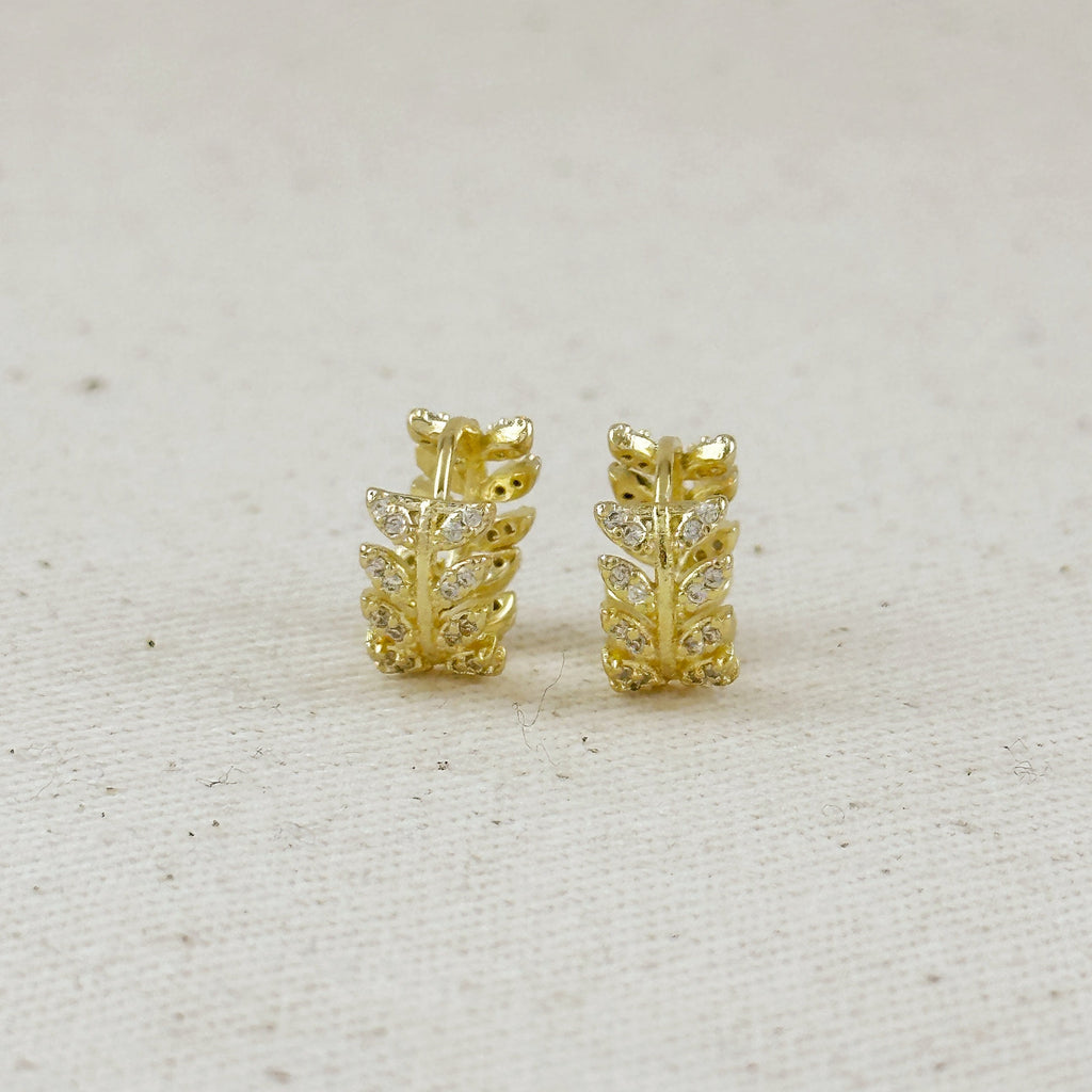 18k Gold Filled CZ Leaf Clicker Hoop Earrings