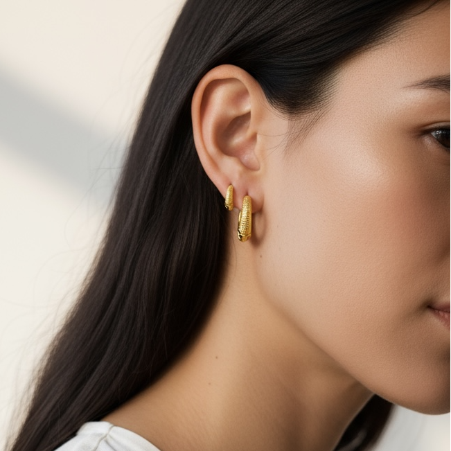 18k Gold Filled Textured Clicker Hoop Earrings