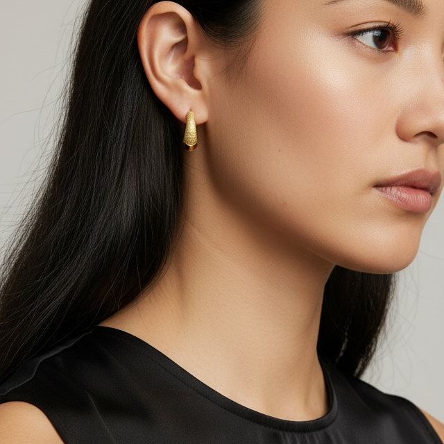 18k Gold Filled Textured Clicker Hoop Earrings