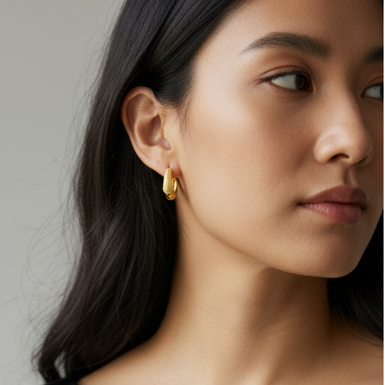 18k Gold Filled Textured Clicker Hoop Earrings