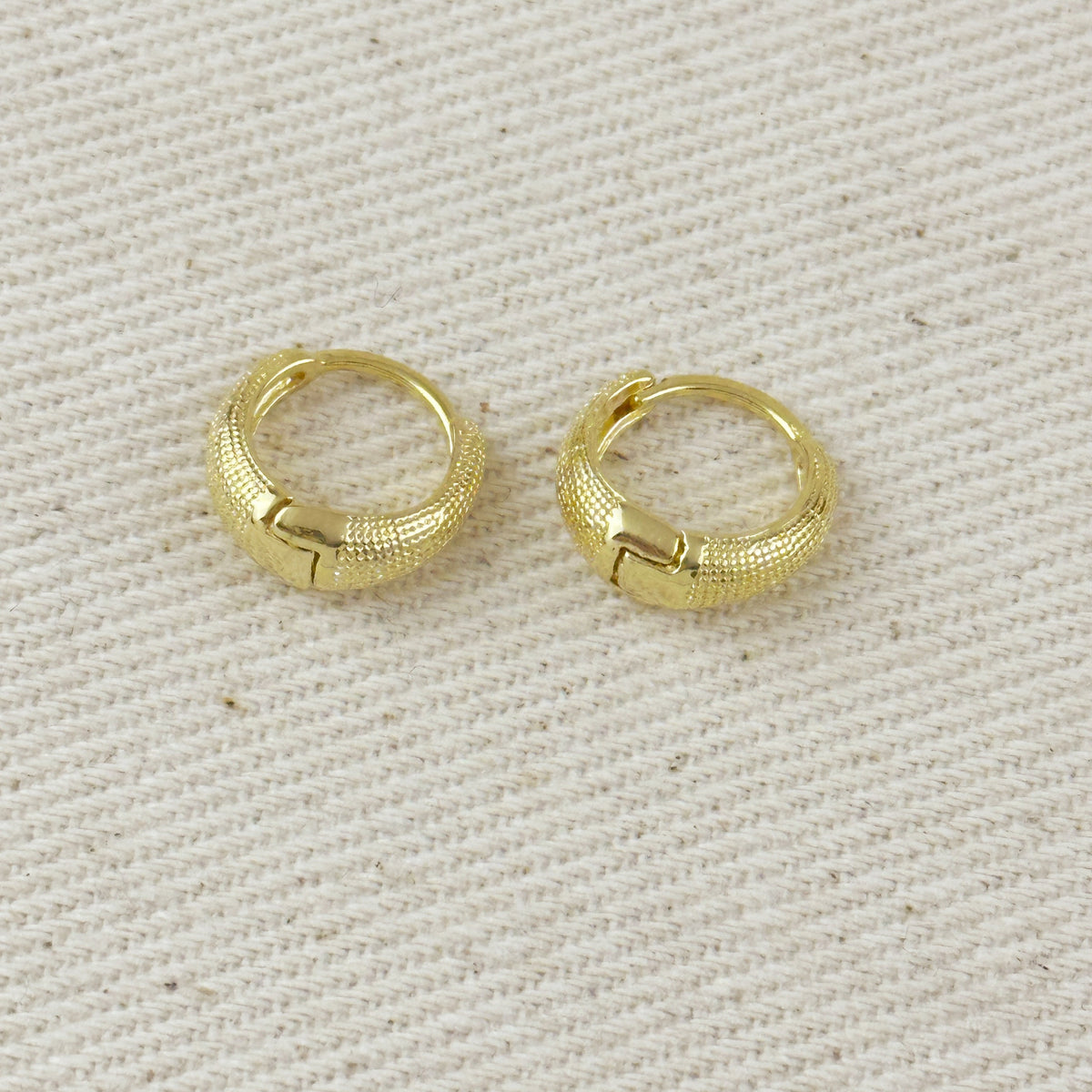18k Gold Filled Textured Clicker Hoop Earrings, view 9