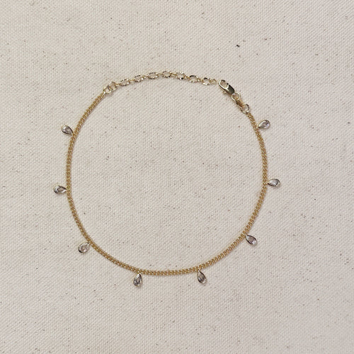 Mondsee 18k Gold Filled 2mm Curb Chain With Bezel CZ Drops Anklet | 18k Gold Filled Jewelry