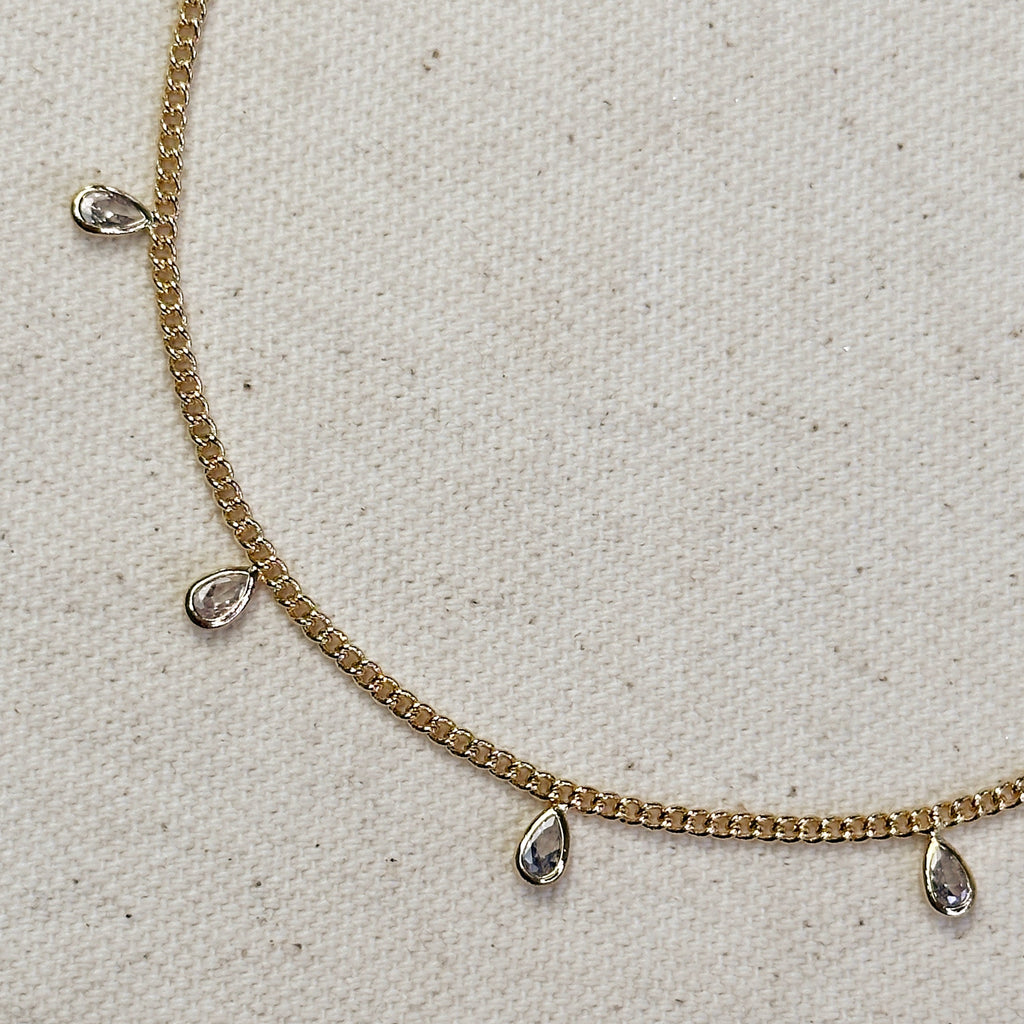 Mondsee 18k Gold Filled 2mm Curb Chain With Bezel CZ Drops Anklet | 18k Gold Filled Jewelry