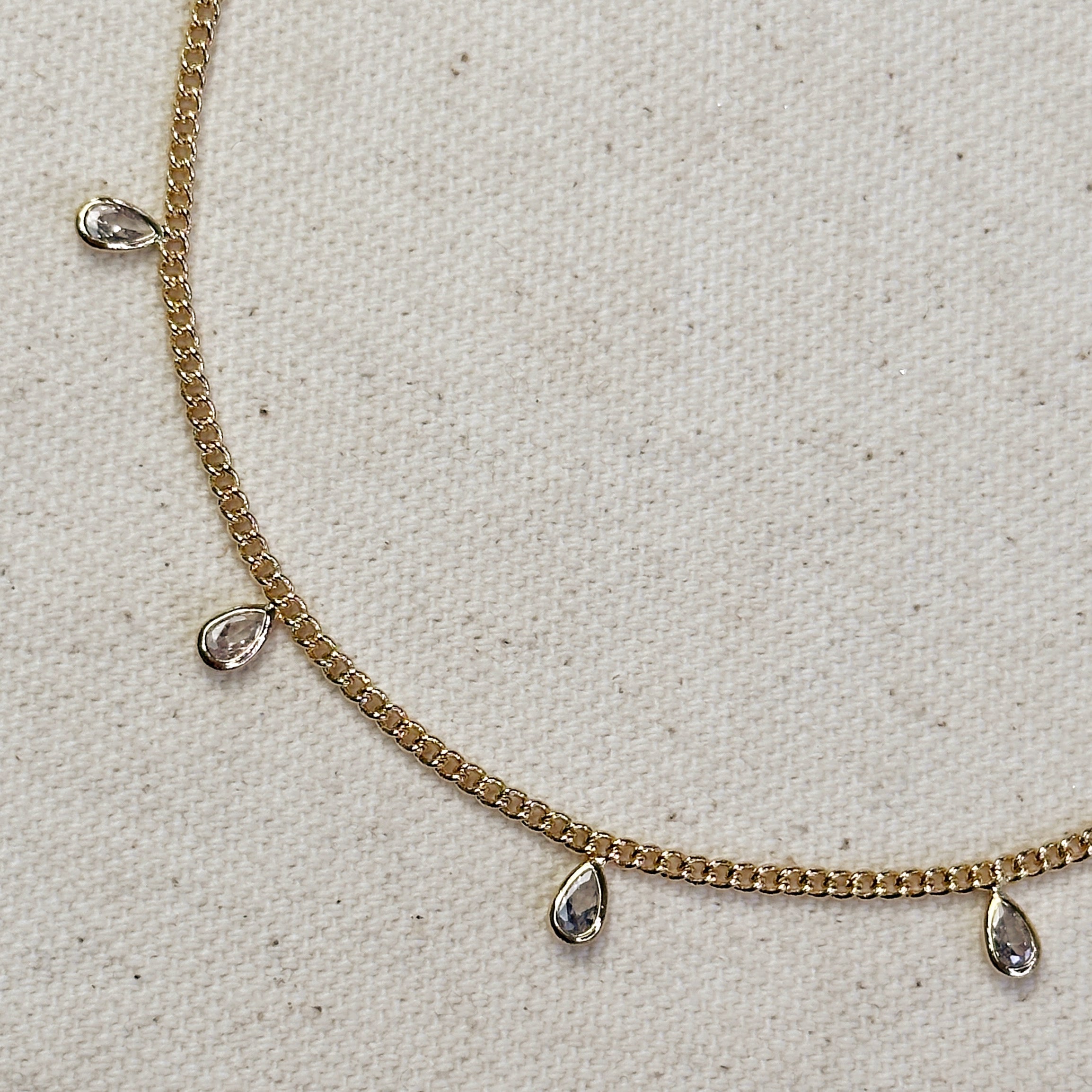 Mondsee 18k Gold Filled 2mm Curb Chain With Bezel CZ Drops Anklet | 18k Gold Filled Jewelry