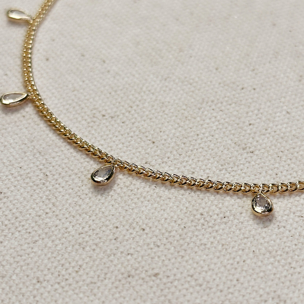 Mondsee 18k Gold Filled 2mm Curb Chain With Bezel CZ Drops Anklet | 18k Gold Filled Jewelry