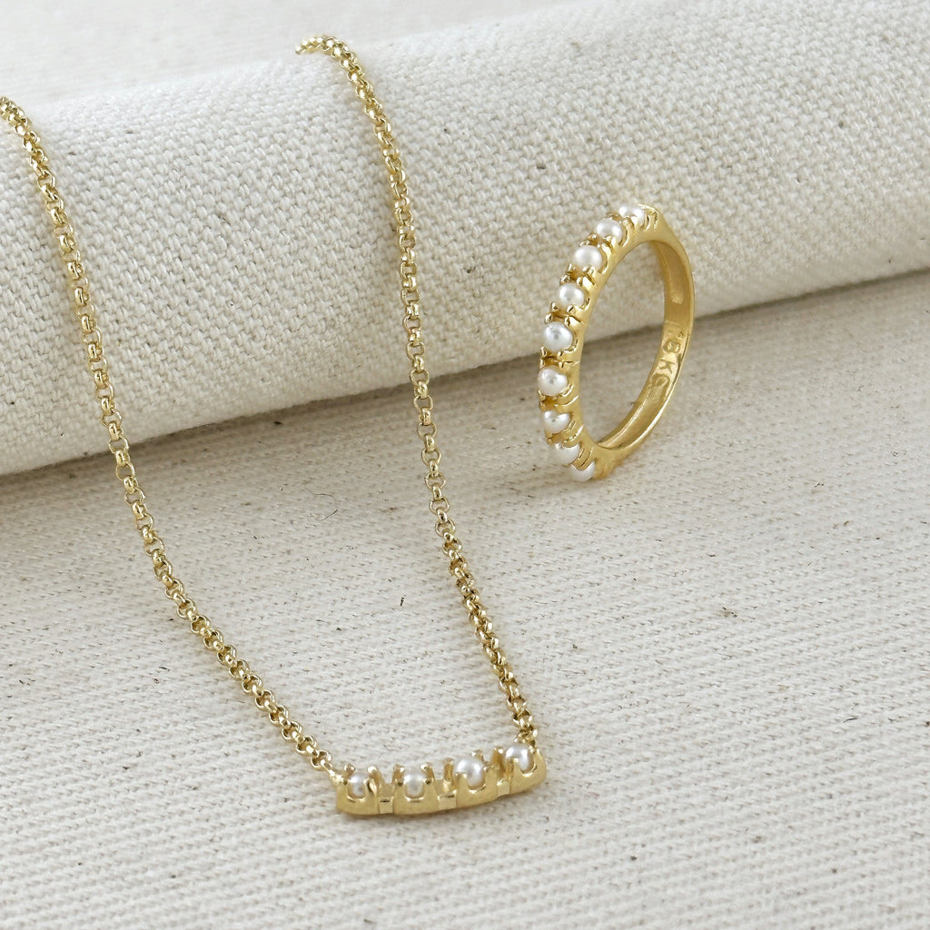 Mondsee 18k Gold Filled Fresh Water Pearl Bar Necklace | 18k Gold Filled Jewelry