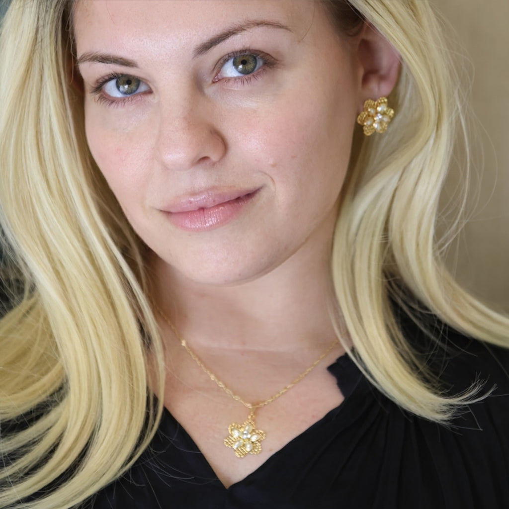 Mondsee 18k Gold Filled Mesh Flower Necklace and Earring Set | 18k Gold Filled Jewelry