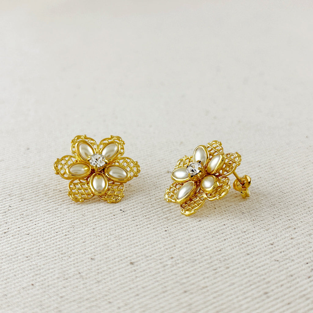 Mondsee 18k Gold Filled Mesh Flower Necklace and Earring Set | 18k Gold Filled Jewelry