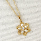 Mondsee 18k Gold Filled Mesh Flower Necklace and Earring Set | 18k Gold Filled Jewelry