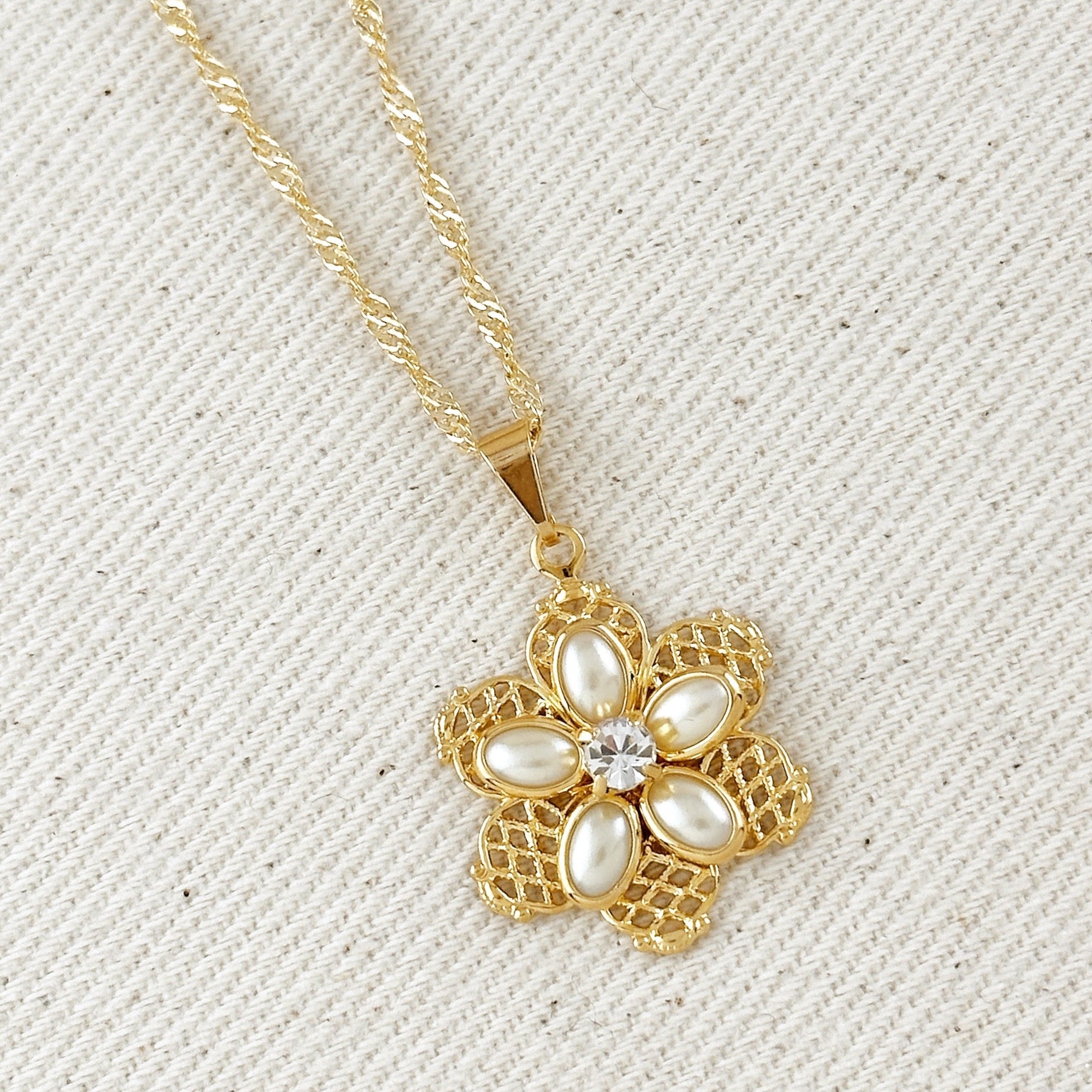 Mondsee 18k Gold Filled Mesh Flower Necklace and Earring Set | 18k Gold Filled Jewelry