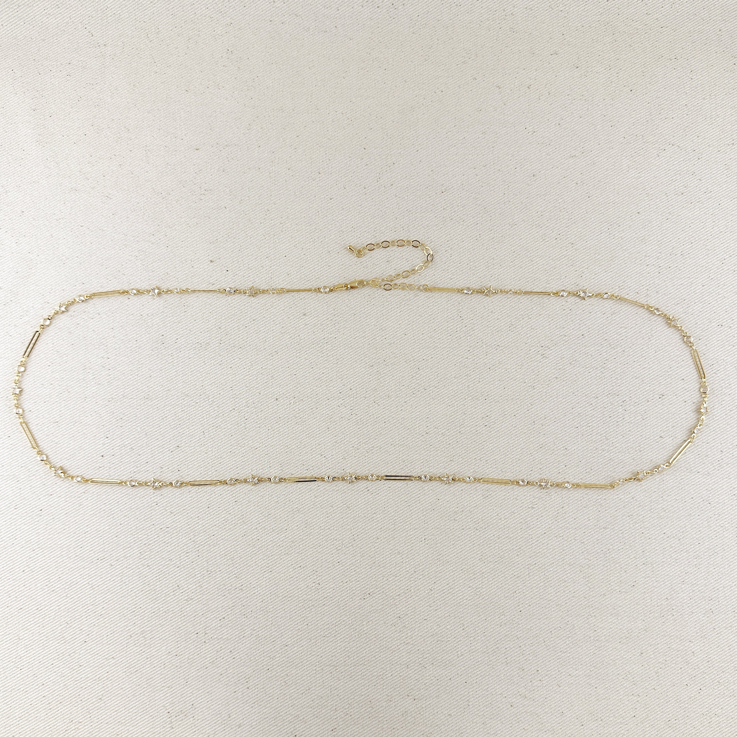 Mondsee 18k Gold Filled Paperclip And Stars CZ Belly Chain | 18k Gold Filled Jewelry