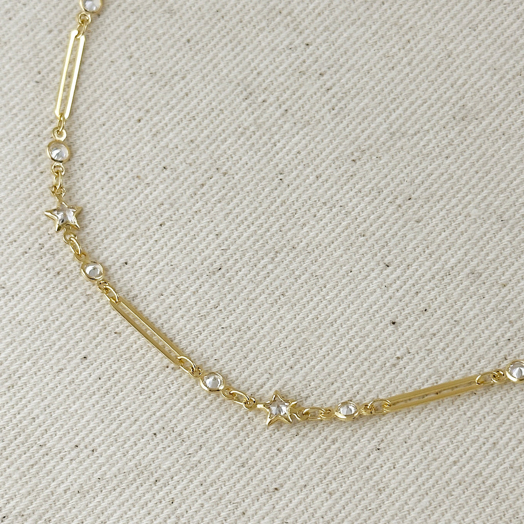 Mondsee 18k Gold Filled Paperclip And Stars CZ Belly Chain | 18k Gold Filled Jewelry