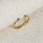 18k Gold Filled Dainty Open Ring with Micro Bezel Zirconia – Emerald