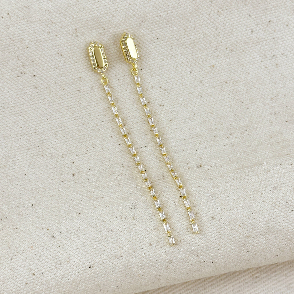 Mondsee 18k Gold Filled CZ Baguette Chain Drop Earrings | 18k Gold Filled Jewelry
