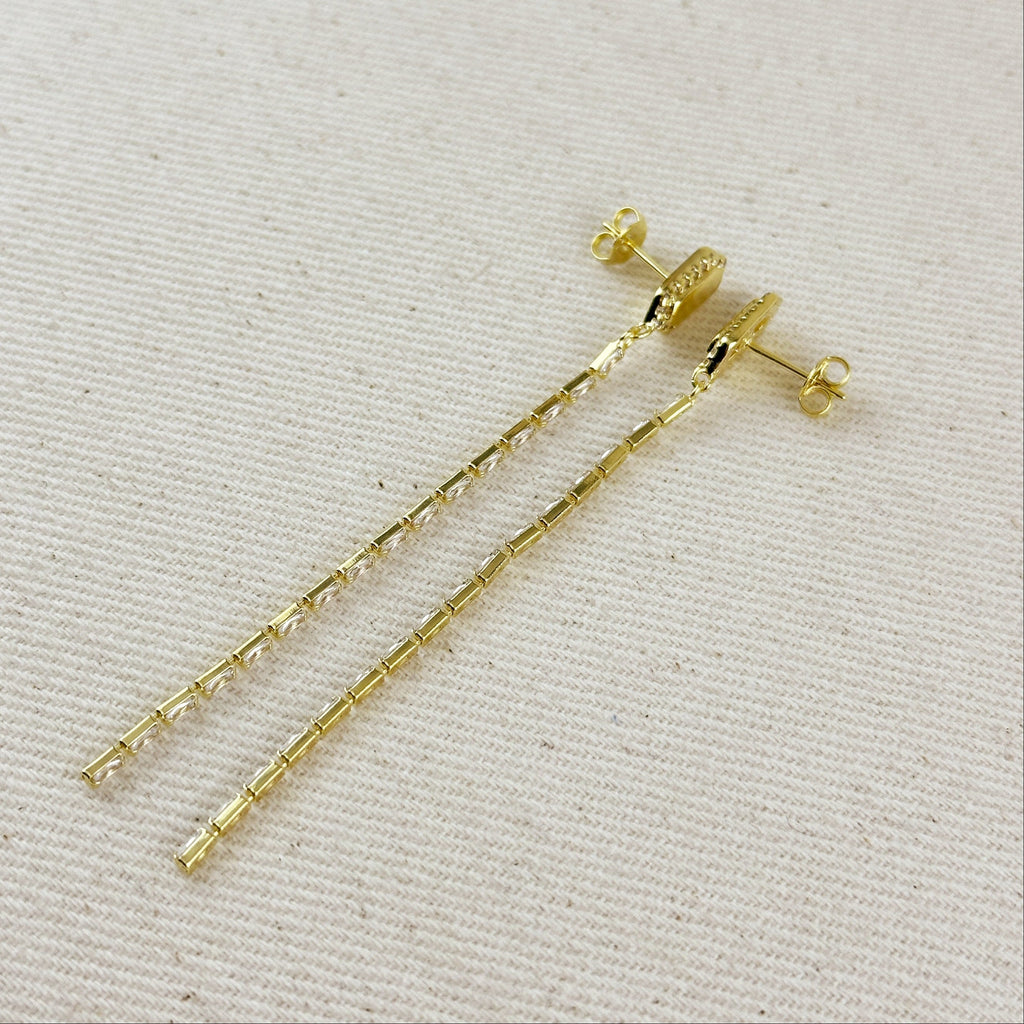 Mondsee 18k Gold Filled CZ Baguette Chain Drop Earrings | 18k Gold Filled Jewelry