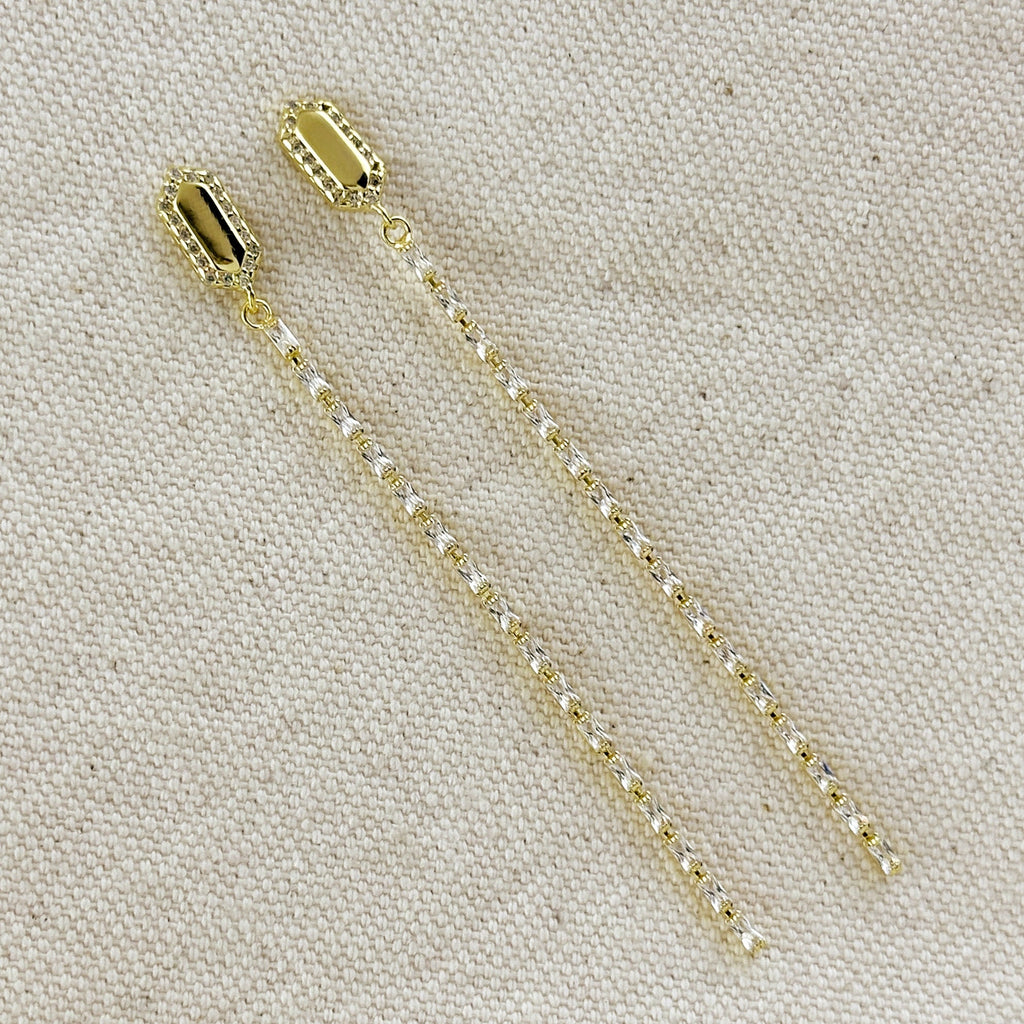 Mondsee 18k Gold Filled CZ Baguette Chain Drop Earrings | 18k Gold Filled Jewelry