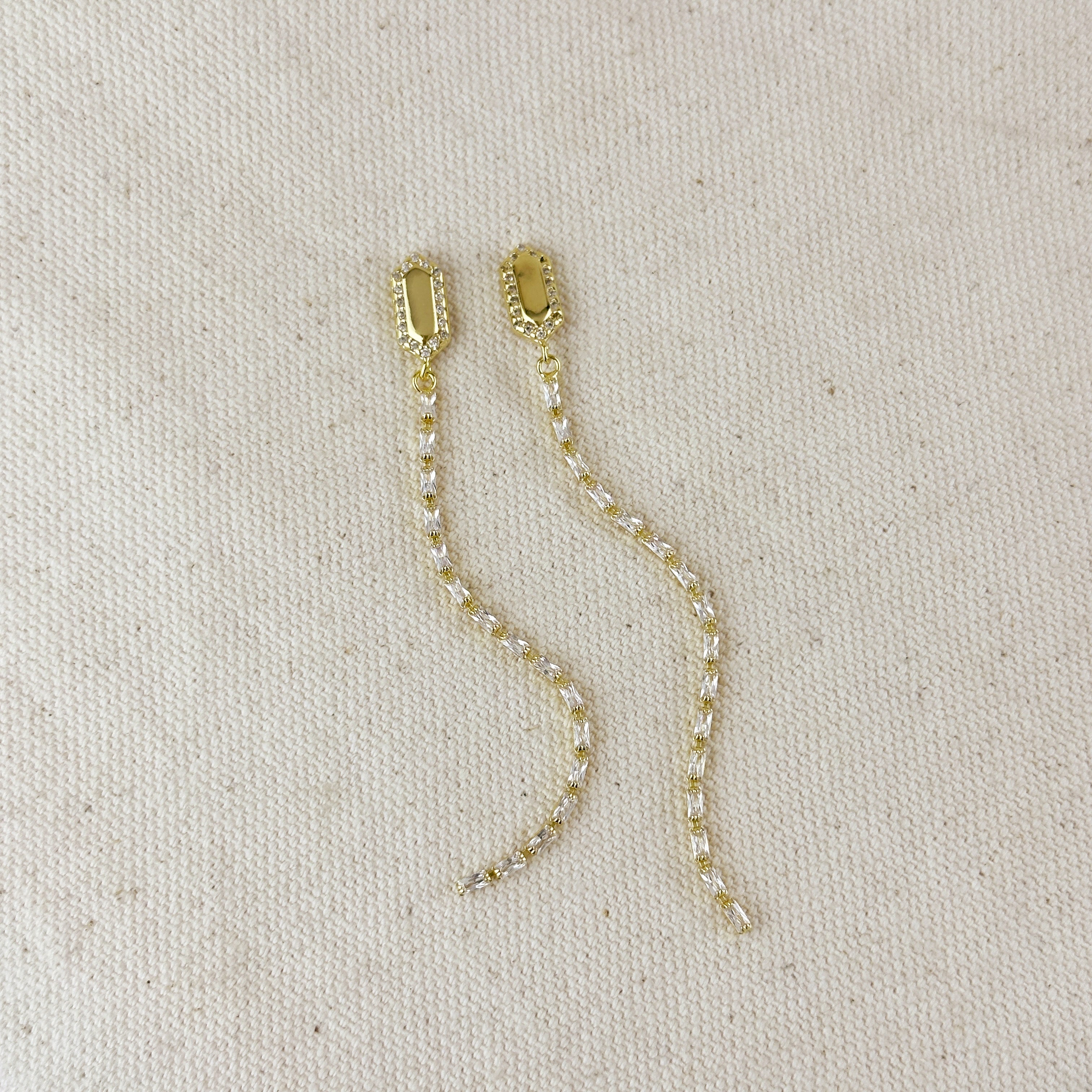 Mondsee 18k Gold Filled CZ Baguette Chain Drop Earrings | 18k Gold Filled Jewelry