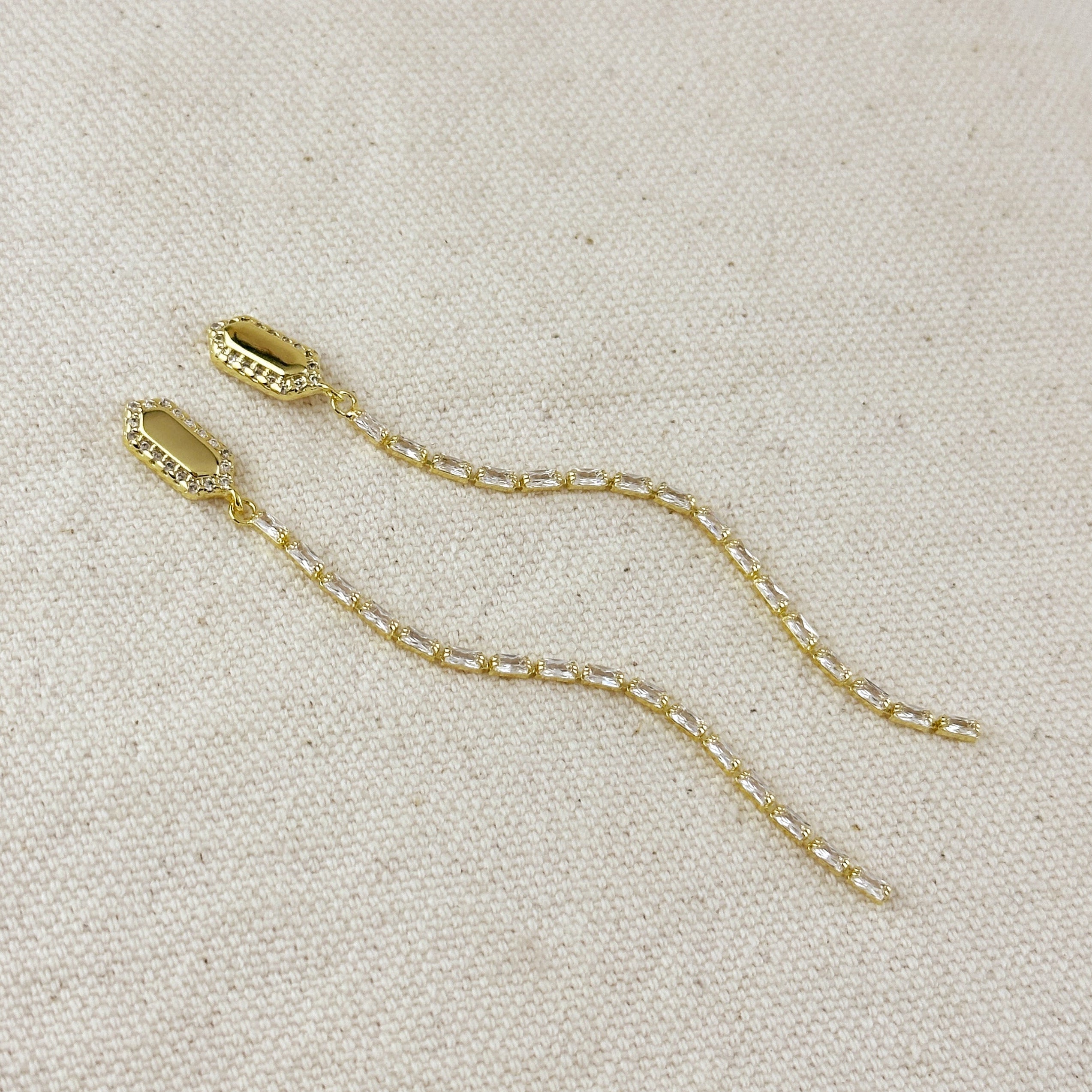 Mondsee 18k Gold Filled CZ Baguette Chain Drop Earrings | 18k Gold Filled Jewelry