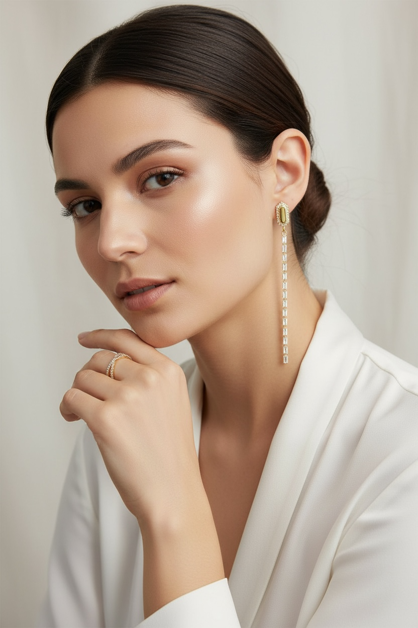 Mondsee 18k Gold Filled CZ Baguette Chain Drop Earrings | 18k Gold Filled Jewelry