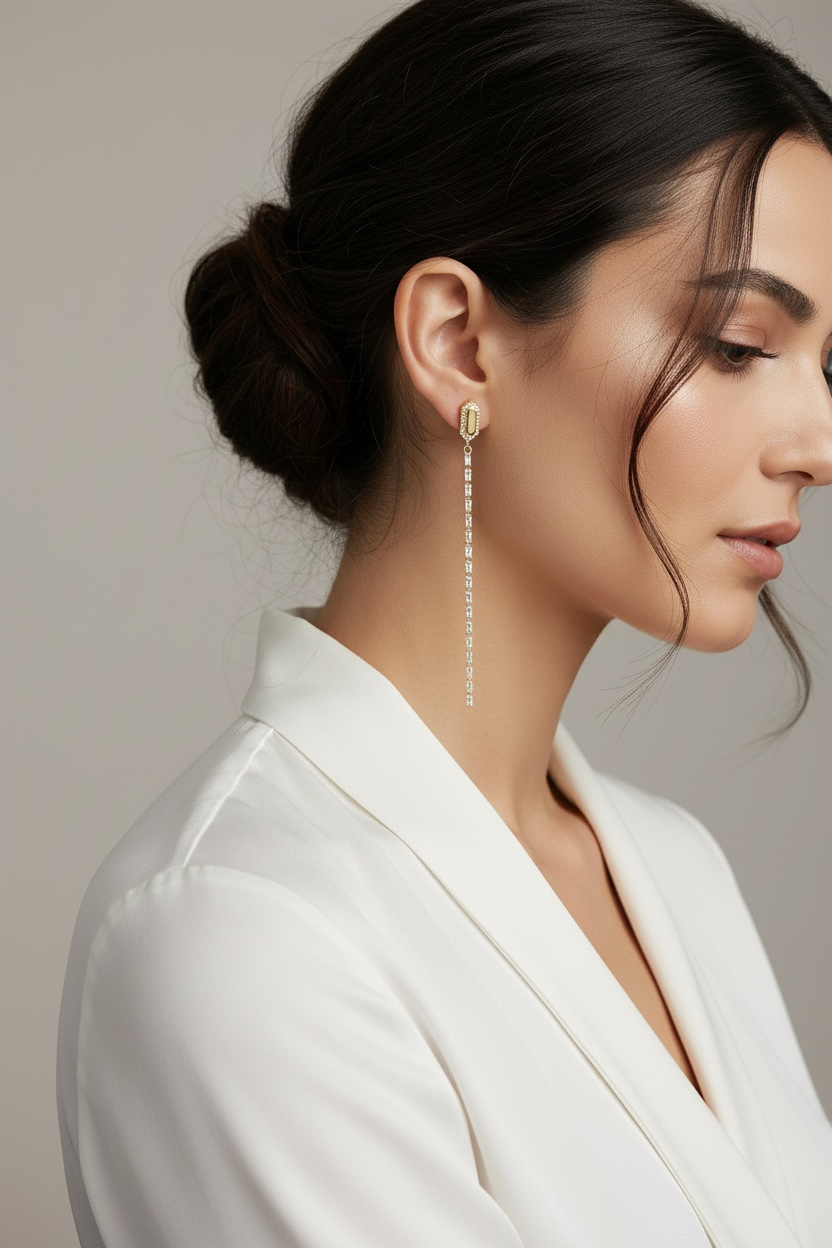 Mondsee 18k Gold Filled CZ Baguette Chain Drop Earrings | 18k Gold Filled Jewelry