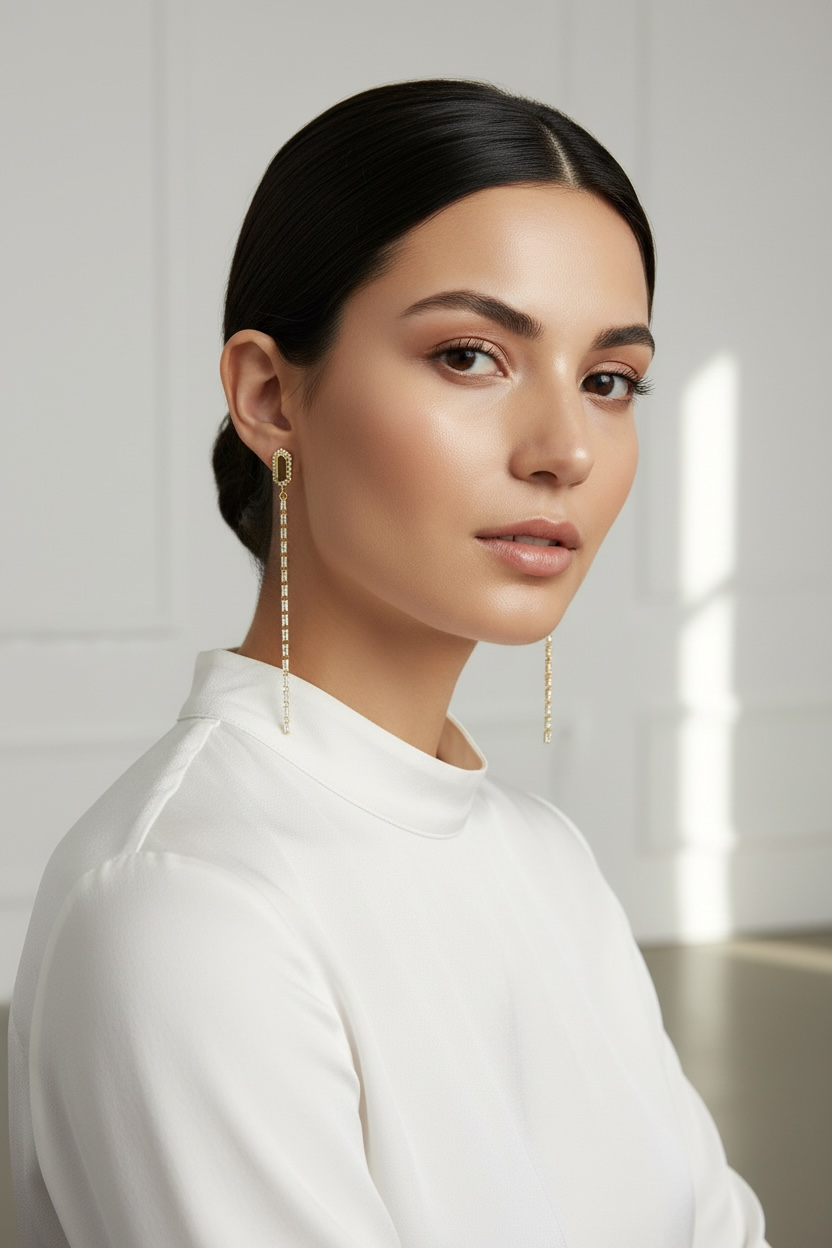 Mondsee 18k Gold Filled CZ Baguette Chain Drop Earrings | 18k Gold Filled Jewelry