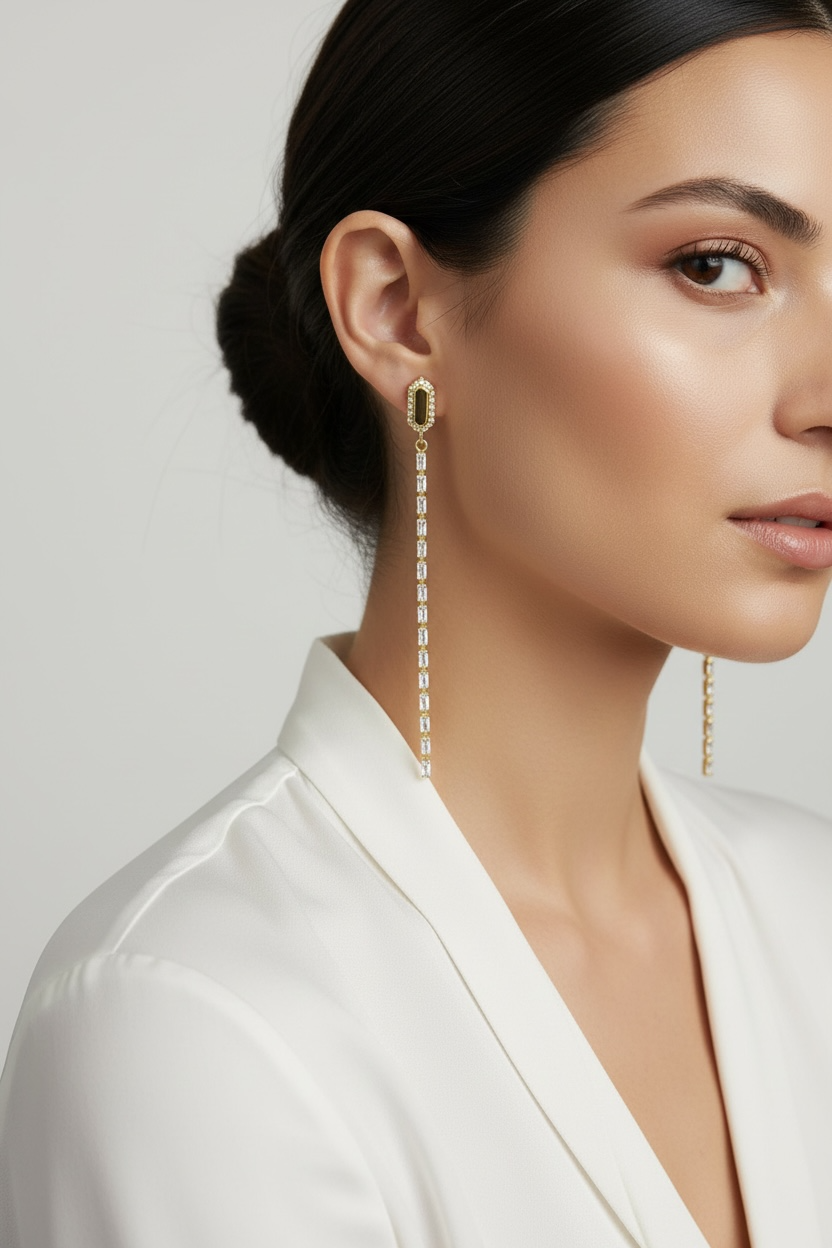 Mondsee 18k Gold Filled CZ Baguette Chain Drop Earrings | 18k Gold Filled Jewelry