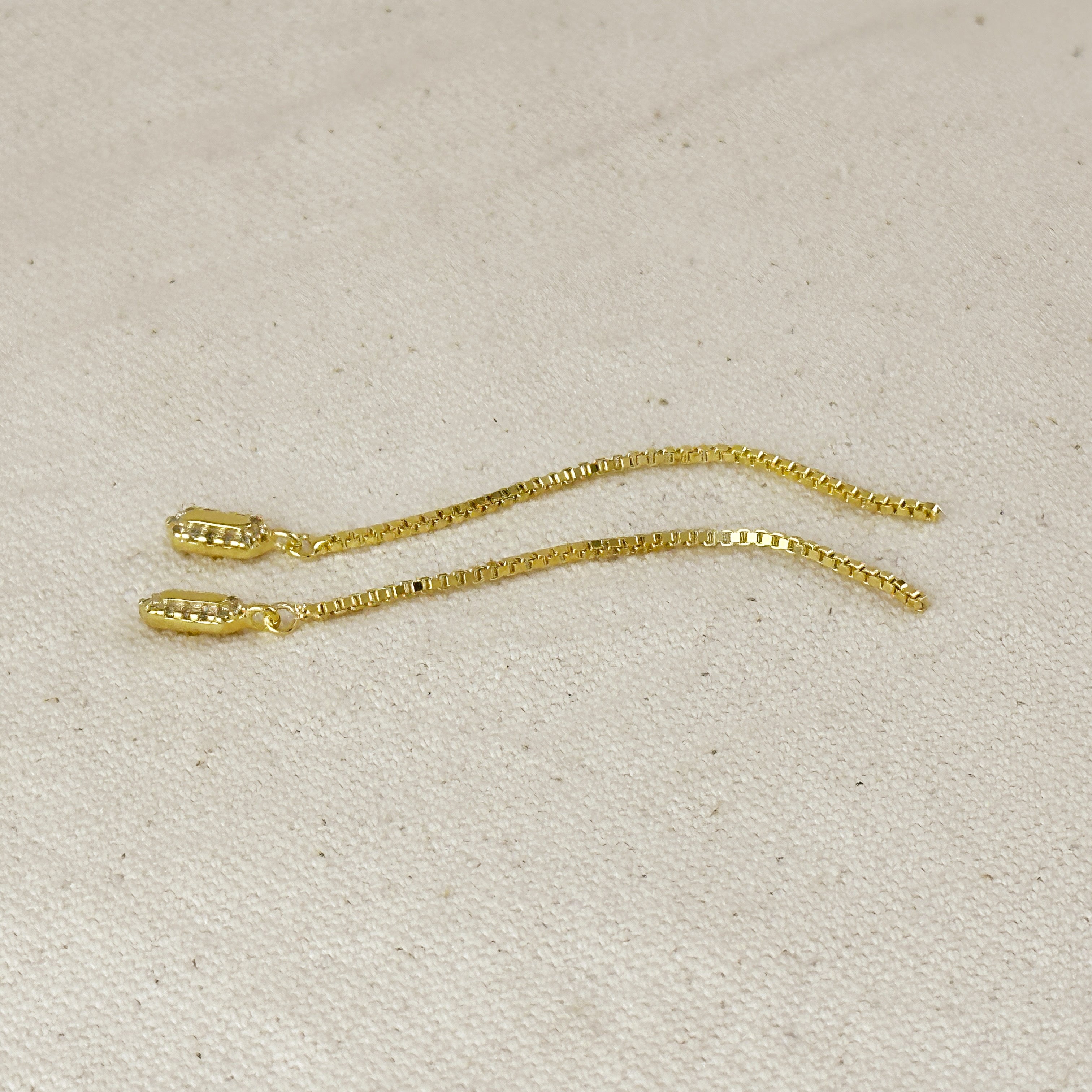 Mondsee 18k Gold Filled CZ Box Chain Drop Earrings | 18k Gold Filled Jewelry