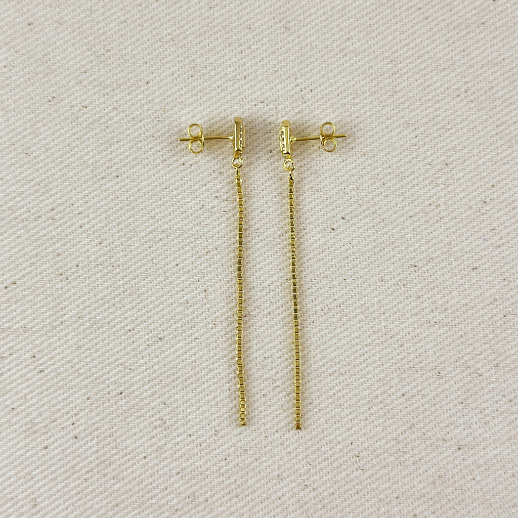 Mondsee 18k Gold Filled CZ Box Chain Drop Earrings | 18k Gold Filled Jewelry