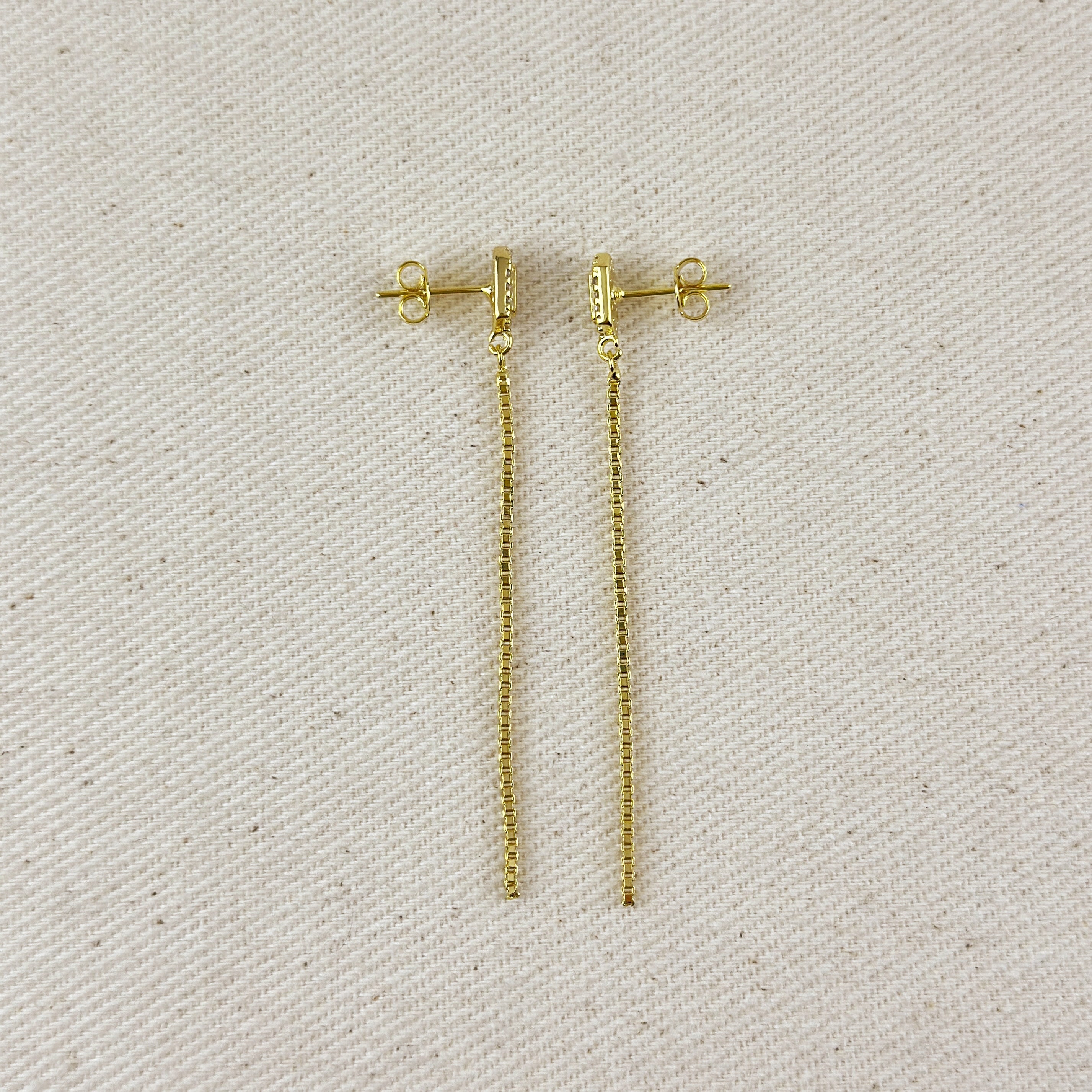 Mondsee 18k Gold Filled CZ Box Chain Drop Earrings | 18k Gold Filled Jewelry
