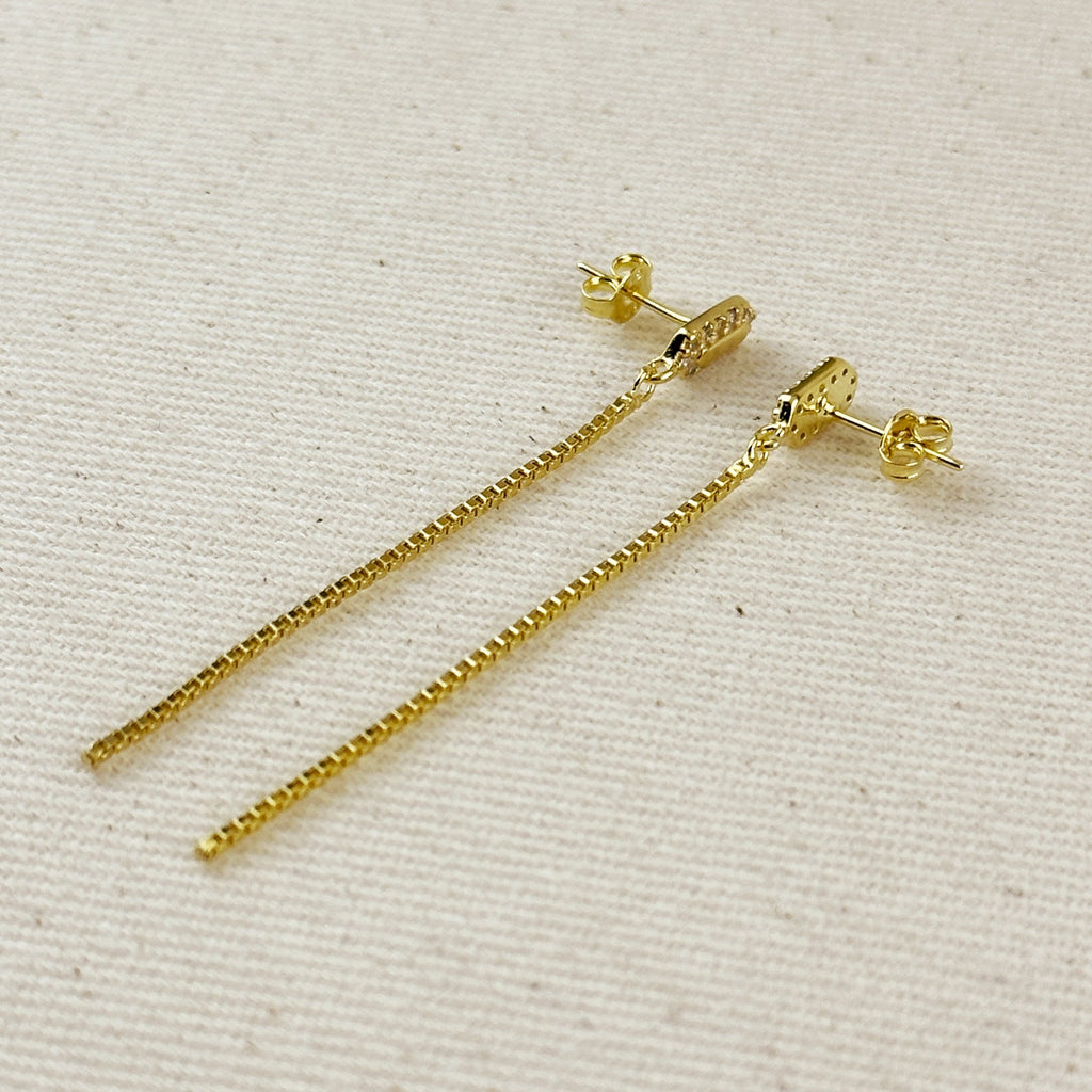 Mondsee 18k Gold Filled CZ Box Chain Drop Earrings | 18k Gold Filled Jewelry