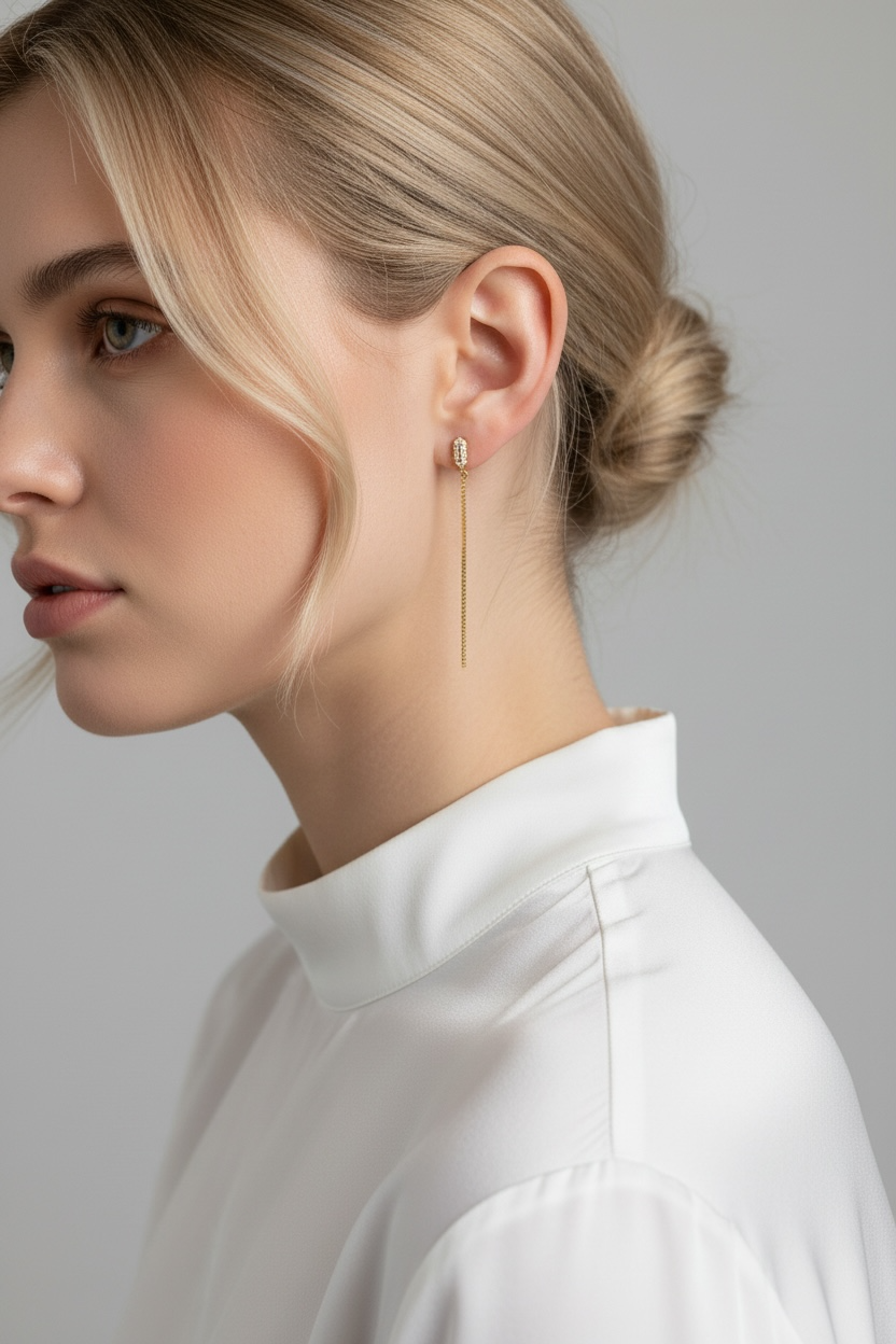 Mondsee 18k Gold Filled CZ Box Chain Drop Earrings | 18k Gold Filled Jewelry