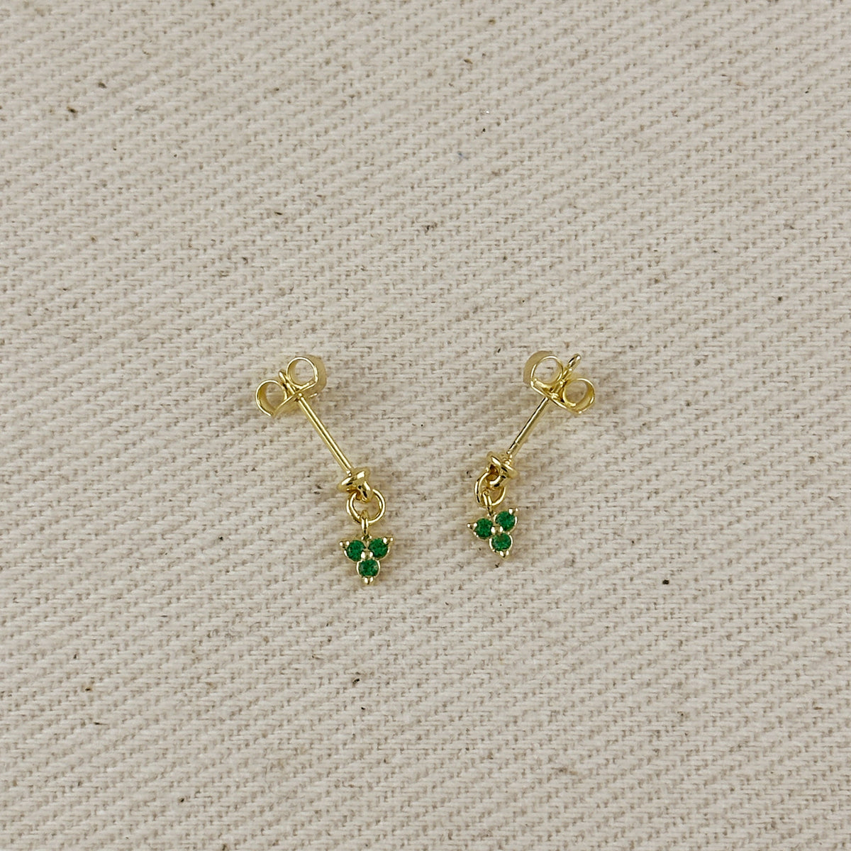 18k Gold Filled Mini CZ Flower Drop Earrings – Emerald