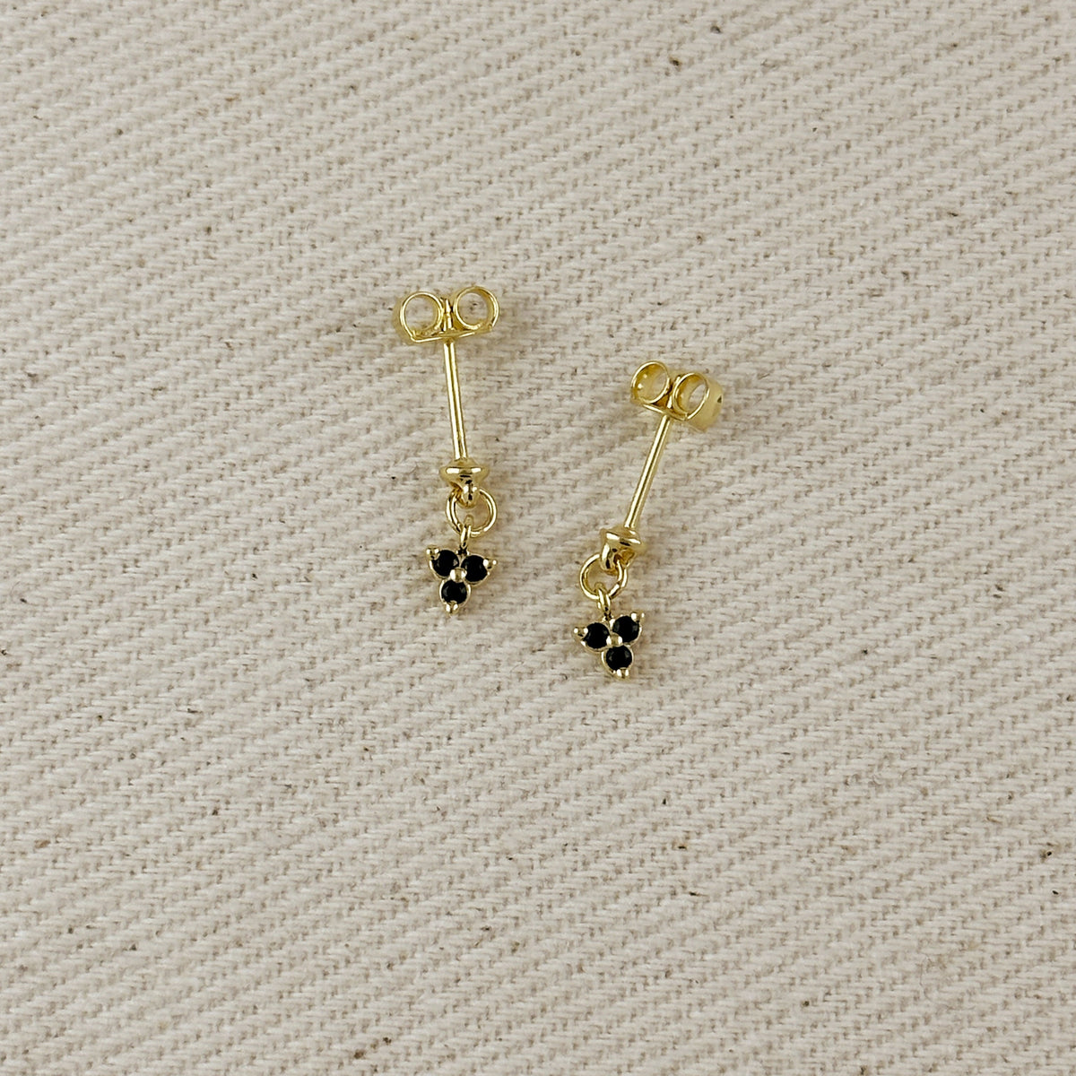 18k Gold Filled Mini CZ Flower Drop Earrings – Onyx