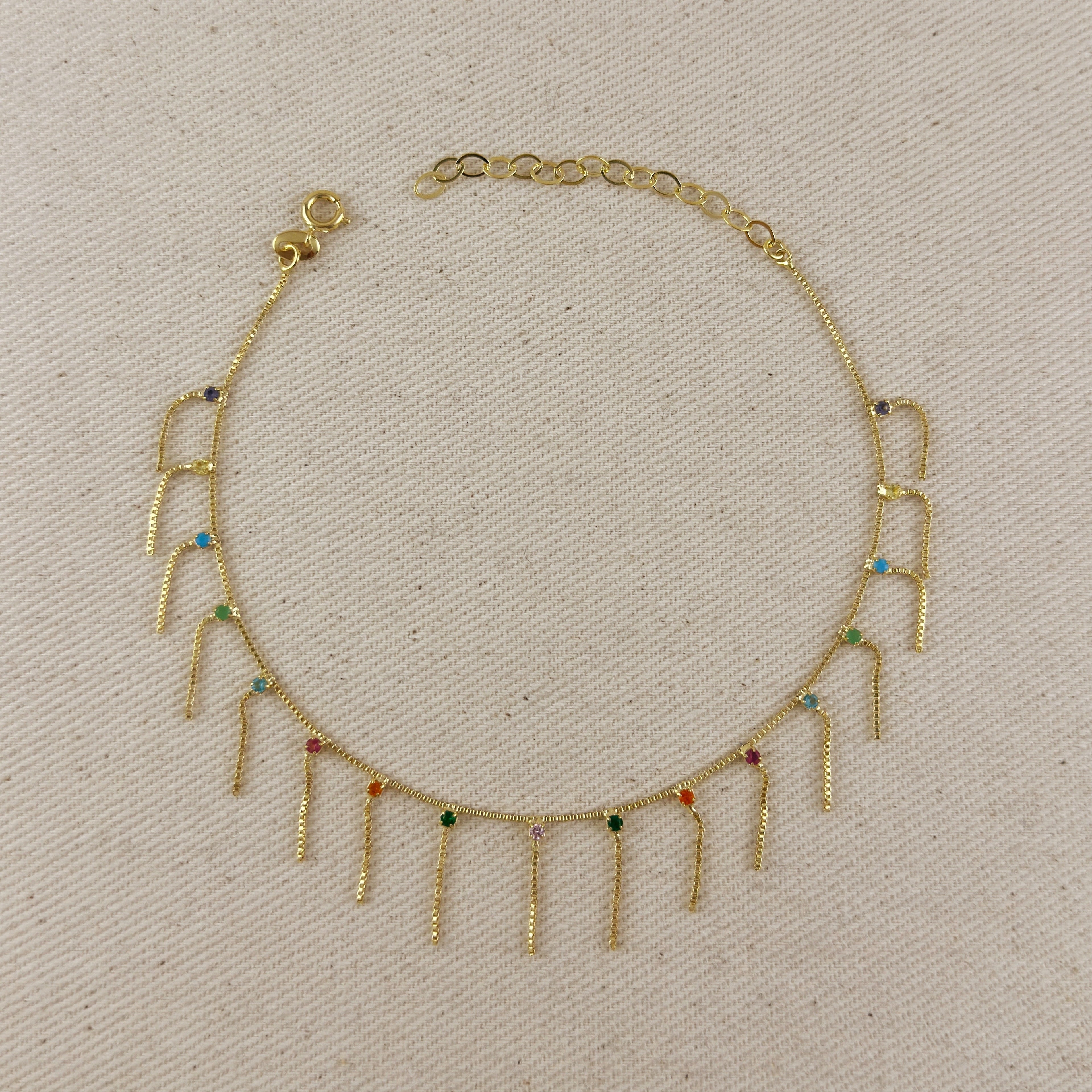 Mondsee 18k Gold Filled Fringed Box Chain Anklet | 18k Gold Filled Jewelry