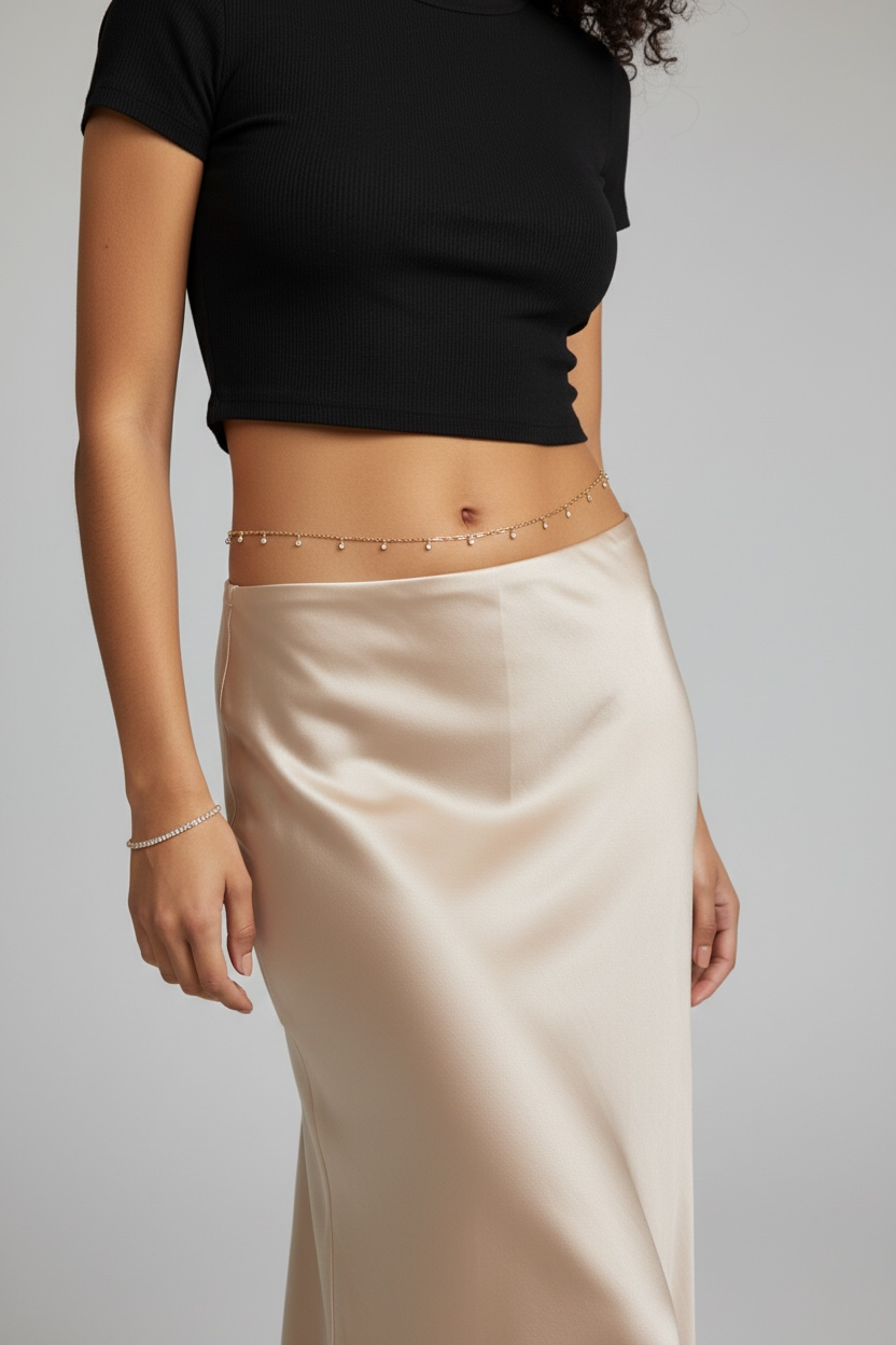 Mondsee 18k Gold Filled Paperclip With CZ Stones Belly Chain | 18k Gold Filled Jewelry
