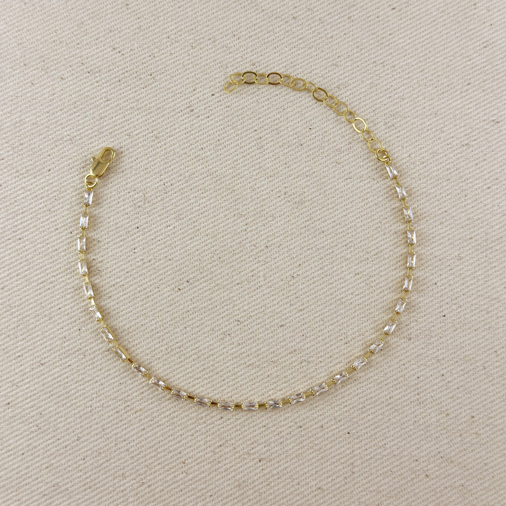 Anklet 18k Gold Filled In Crystal Baguette