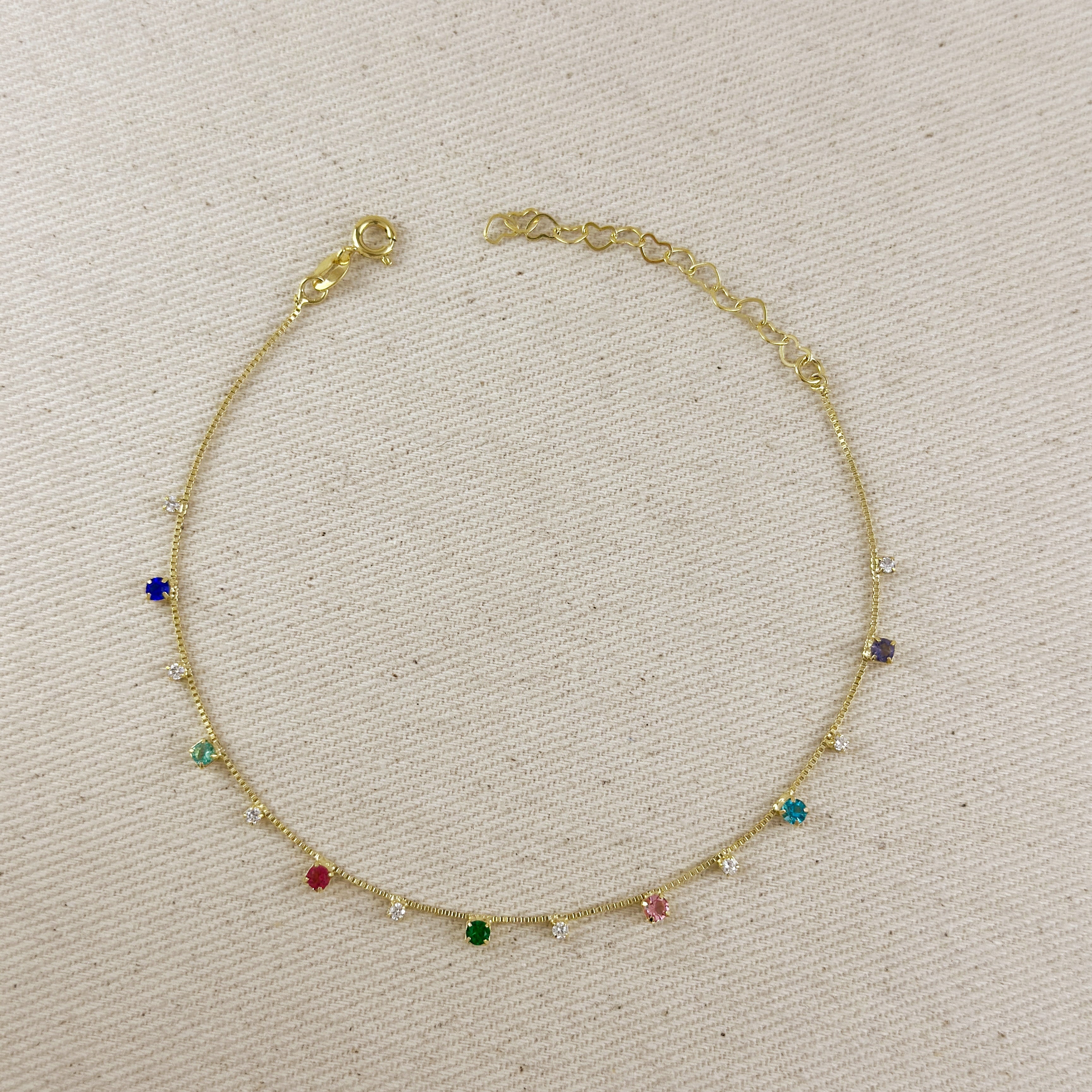 Mondsee 18k Gold Filled Colorful Micro Cubic Zirconia Anklet | 18k Gold Filled Jewelry
