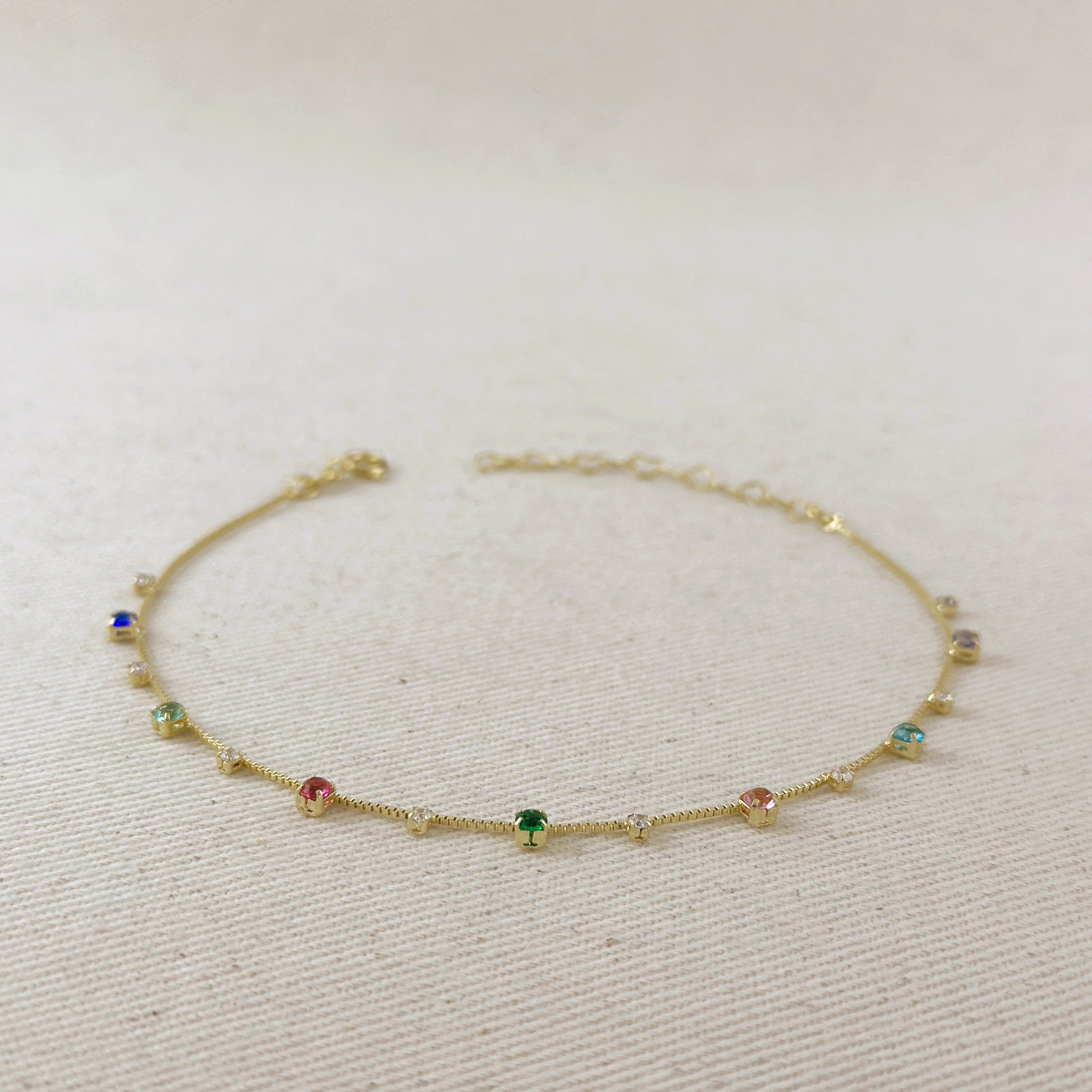 Mondsee 18k Gold Filled Colorful Micro Cubic Zirconia Anklet | 18k Gold Filled Jewelry