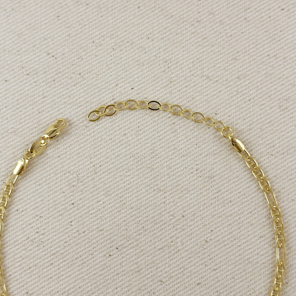 Mondsee 18k Gold Filled 3.5mm Figaro Mariner 'Figarucci' Anklet | 18k Gold Filled Jewelry