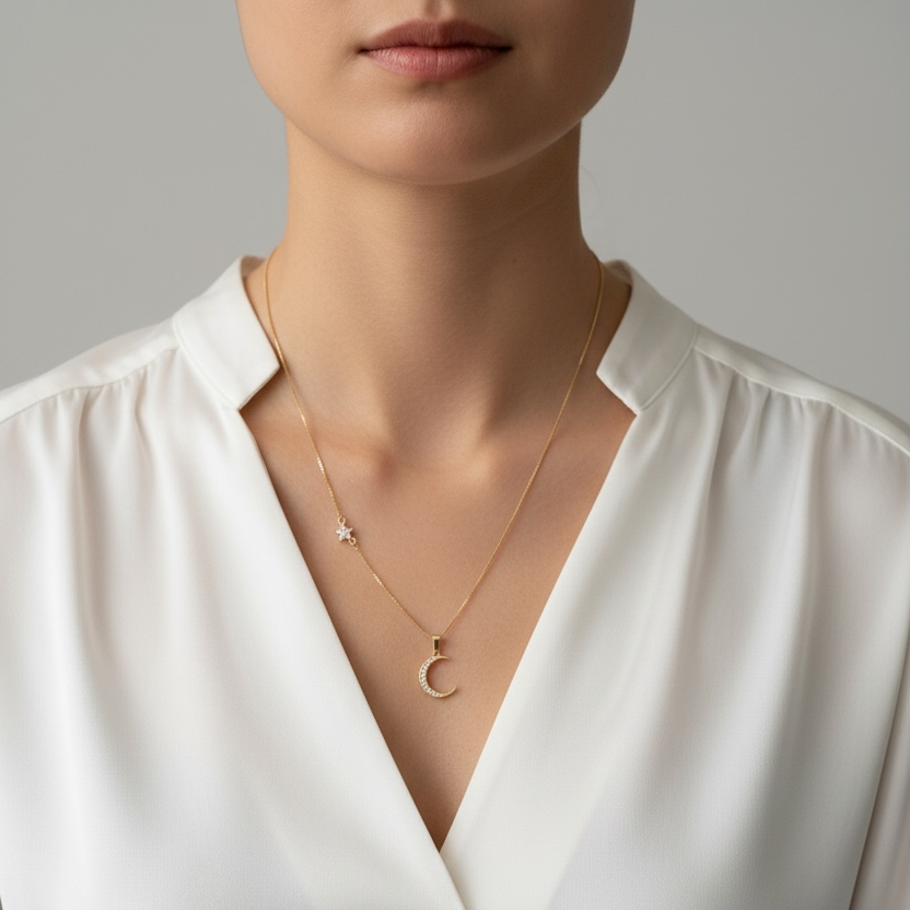 Mondsee Moon and Star Necklace 18k Gold Filled | 18k Gold Filled Jewelry