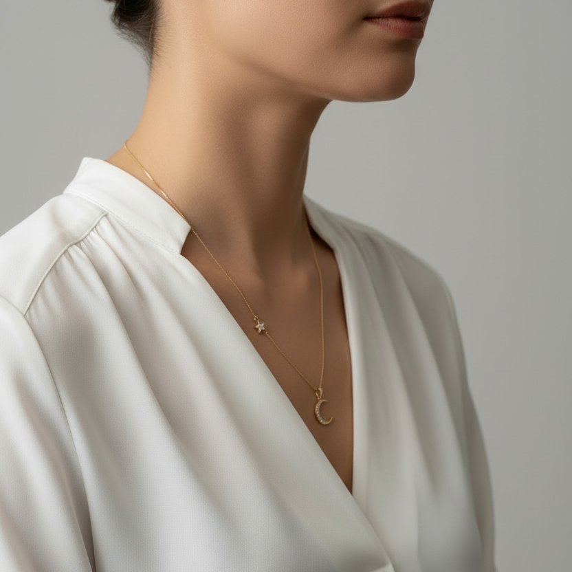 Mondsee Moon and Star Necklace 18k Gold Filled | 18k Gold Filled Jewelry