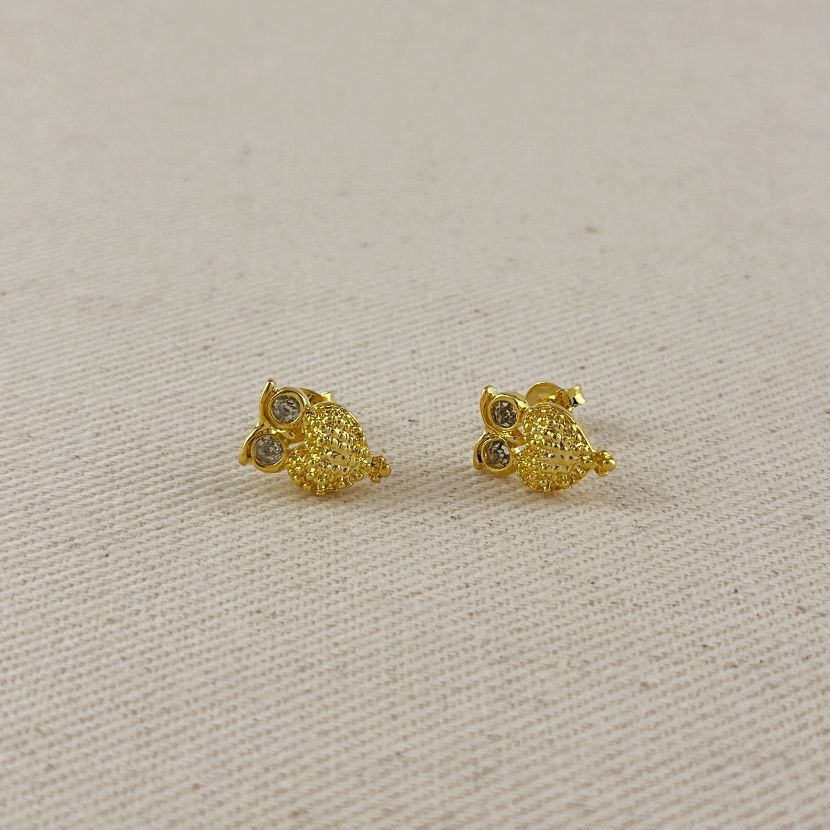 18k Gold Filled Owl Crystal Eyes Stud Earrings