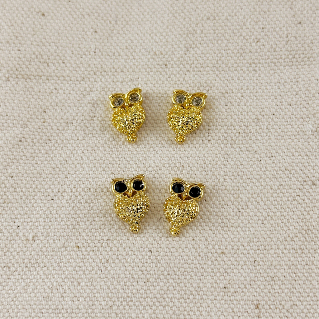 18k Gold Filled Owl Crystal Eyes Stud Earrings