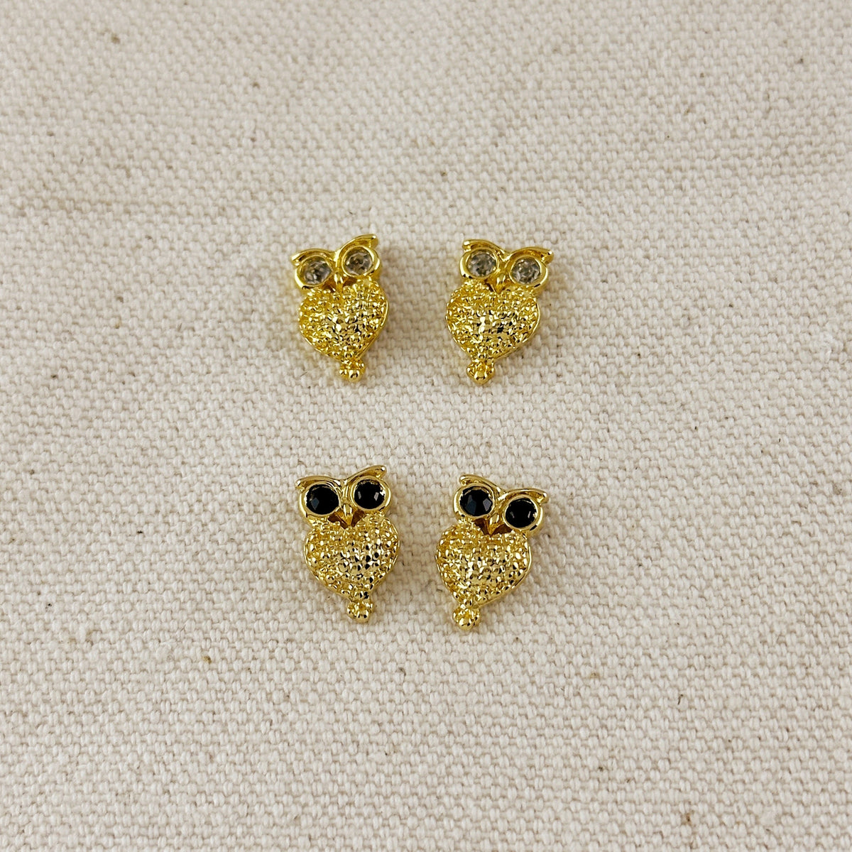 18k Gold Filled Owl Crystal Eyes Stud Earrings