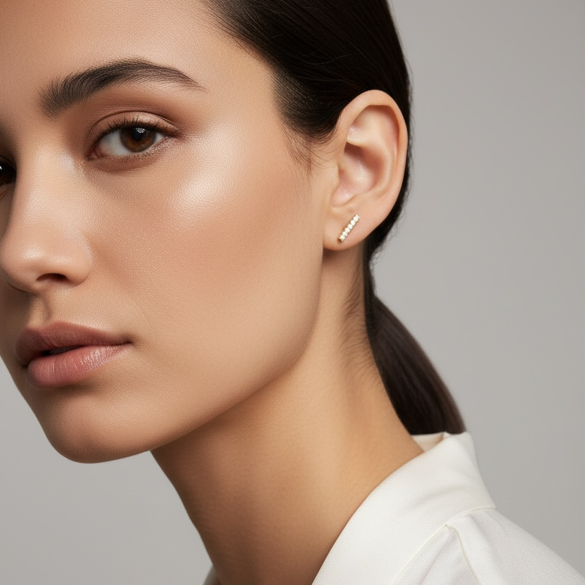 Mondsee 18k Gold Filled Dainty CZ Bar Stud Earrings | 18k Gold Filled Jewelry