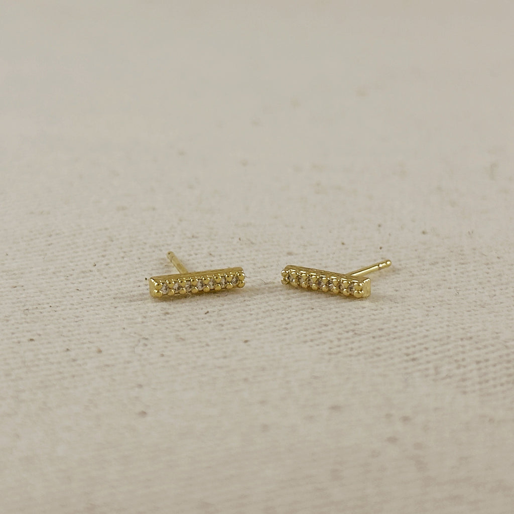 Mondsee 18k Gold Filled Dainty CZ Bar Stud Earrings | 18k Gold Filled Jewelry