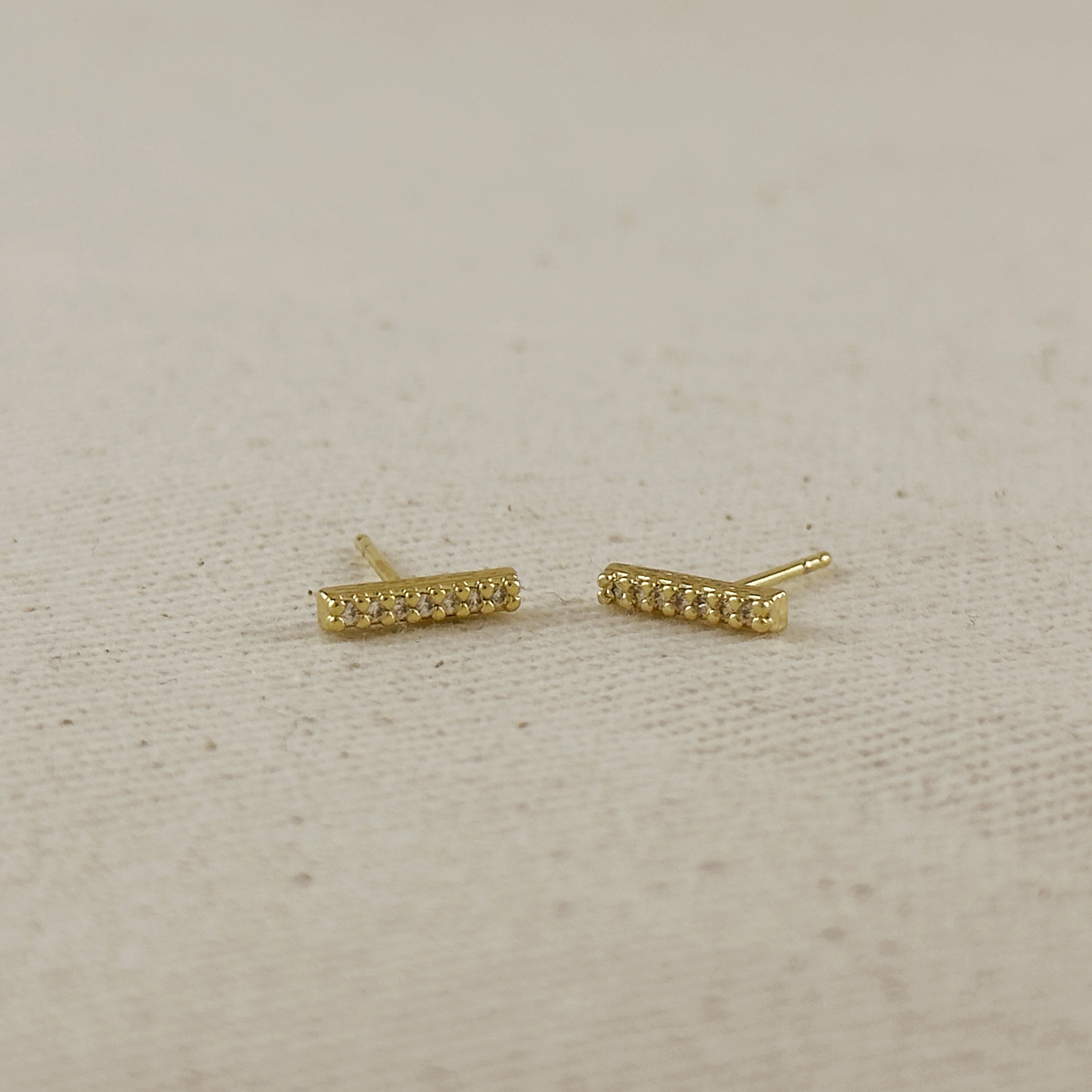 Mondsee 18k Gold Filled Dainty CZ Bar Stud Earrings | 18k Gold Filled Jewelry