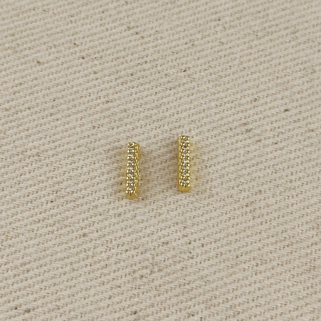 Mondsee 18k Gold Filled Dainty CZ Bar Stud Earrings | 18k Gold Filled Jewelry