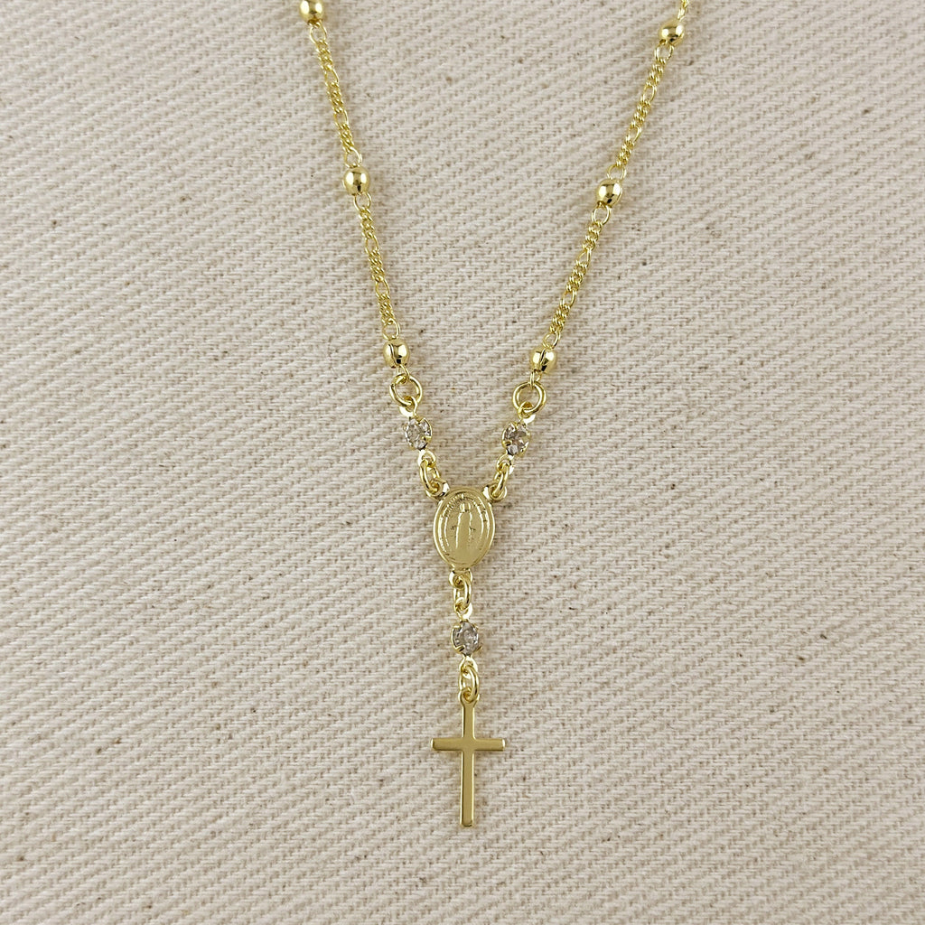 Mondsee 18k Gold Filled Rosary Ball Chain and Cross Pendant | 18k Gold Filled Jewelry